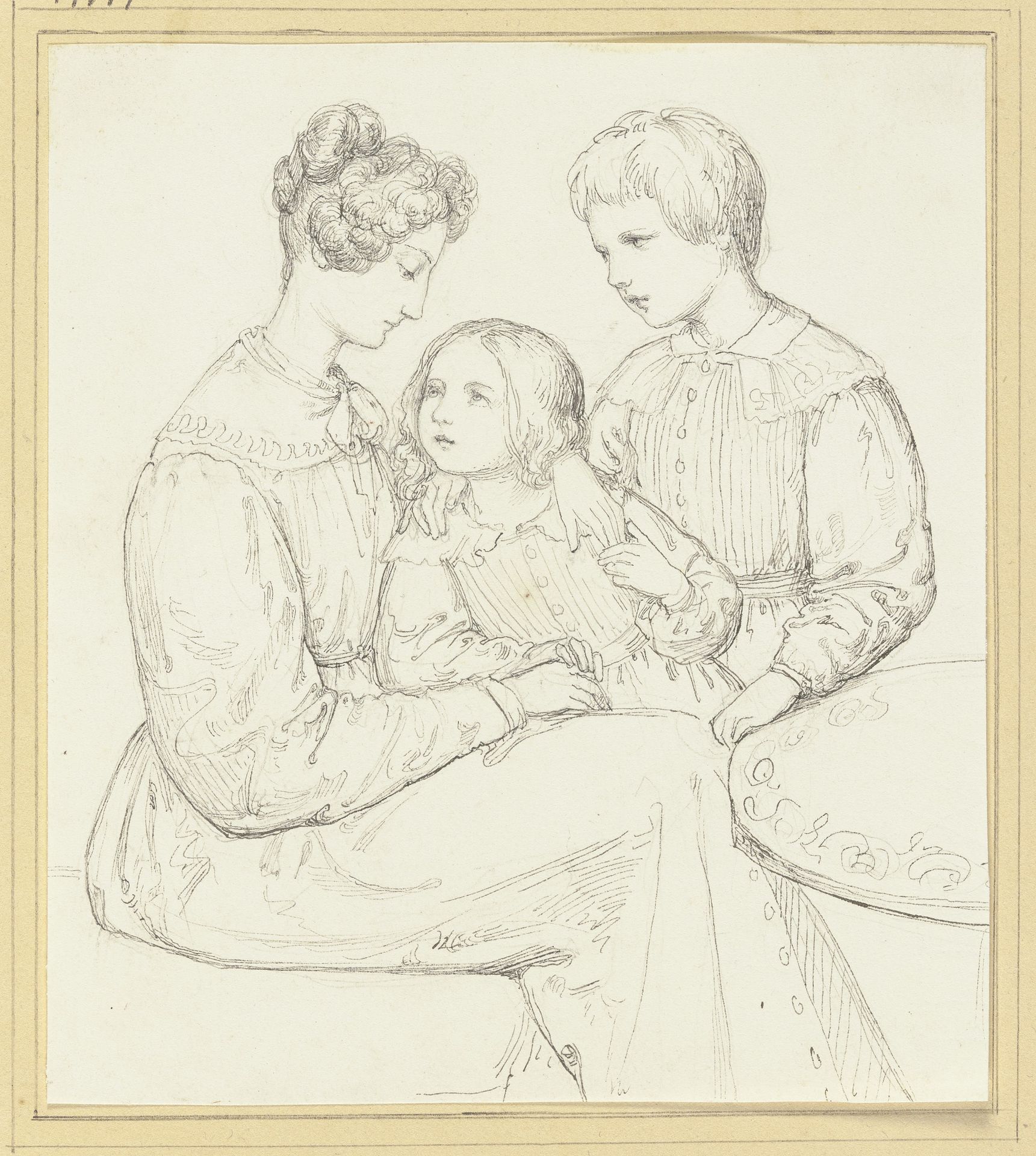 Familienbild_ Sitzende Mutter mit Sohn und Tochter by Marie Ellenrieder
