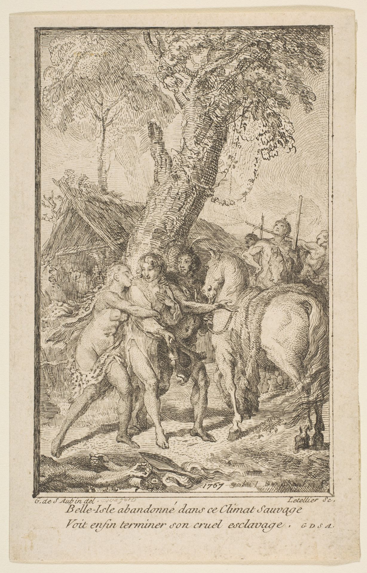 Fuite de M. de Belle-Isle, prisonnier chez les Attakapas by Gabriel de Saint-Aubin