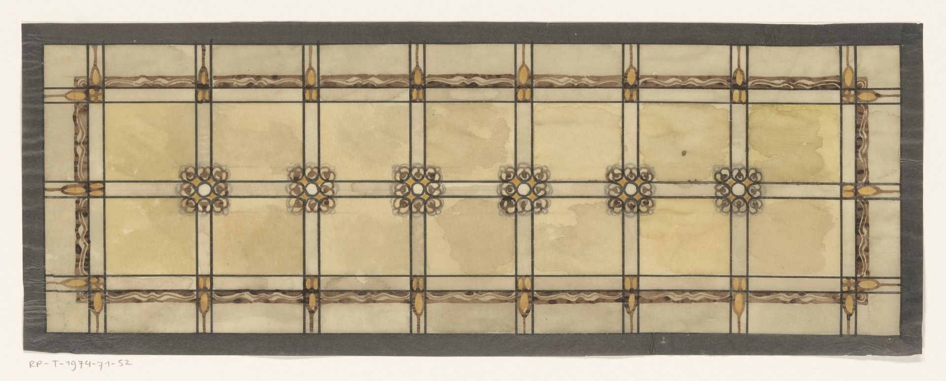 Ontwerp voor een glas in loodraam met zes bloemornamenten by Anonymous