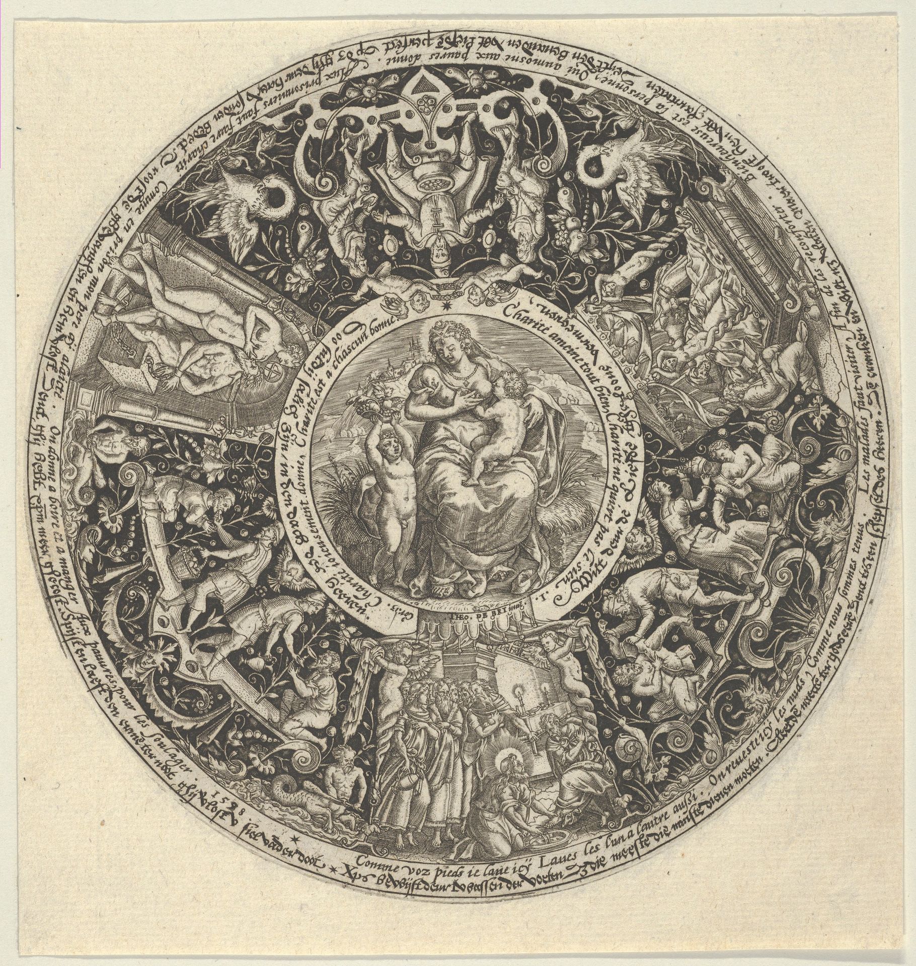 Charitas and the Acts of Charity, from a Series of Tazza Designs by Theodor de Bry