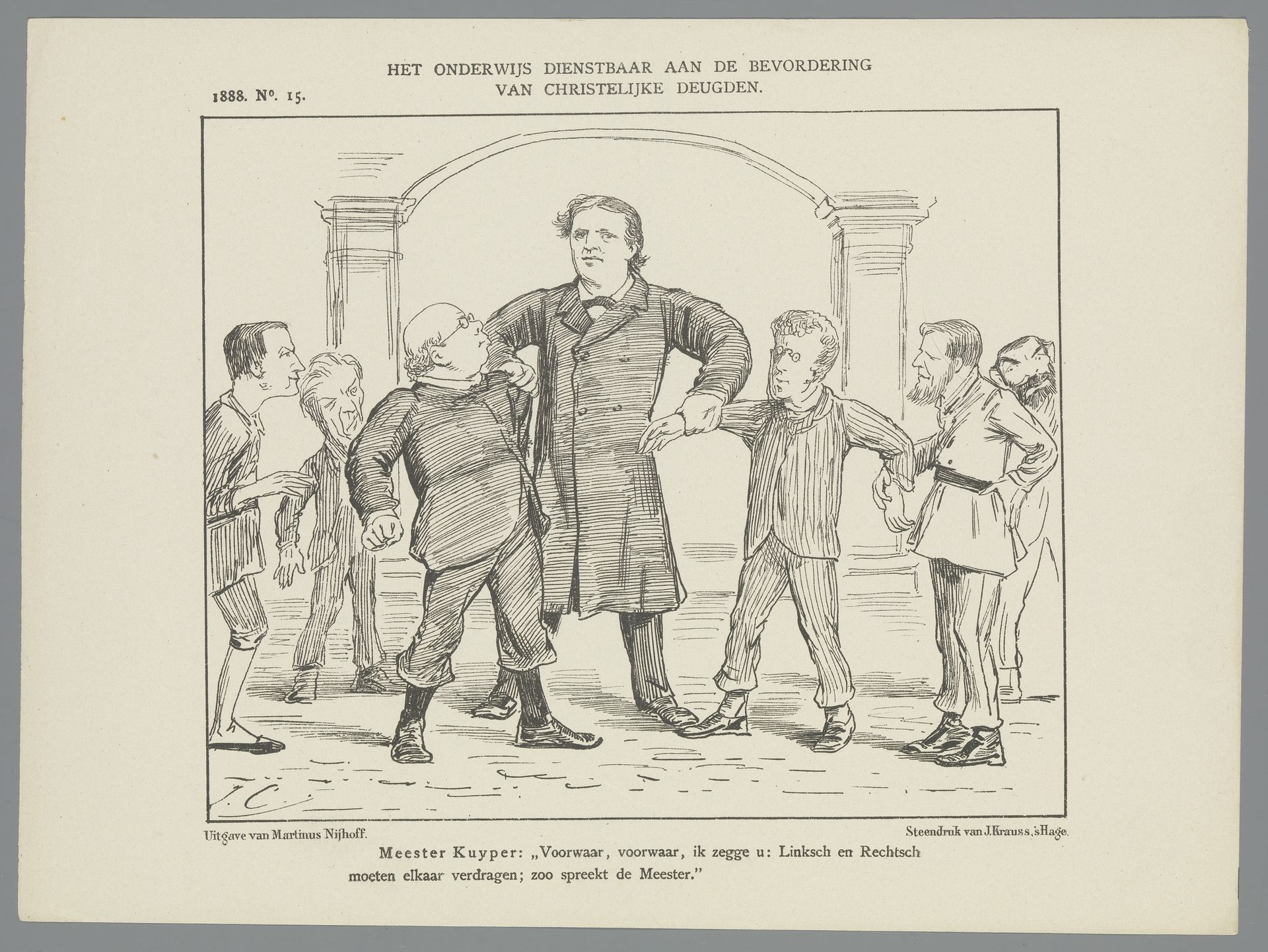 Spotprent met Abraham Kuyper, 1888 by Johan Michaël Schmidt Crans