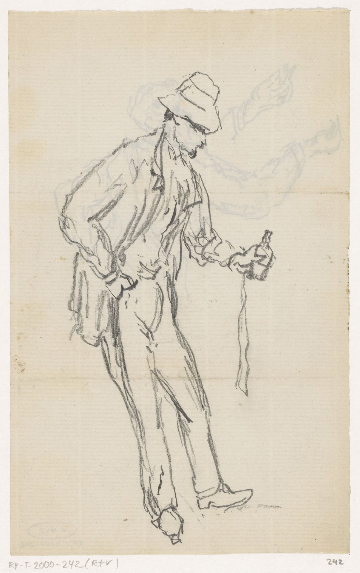 Staande man met fles in de hand by Johannes Tavenraat