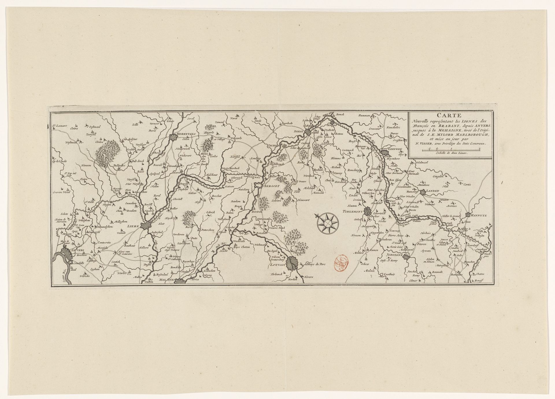 Kaart van de Franse linies in Brabant, ca. 1705 by Anonymous