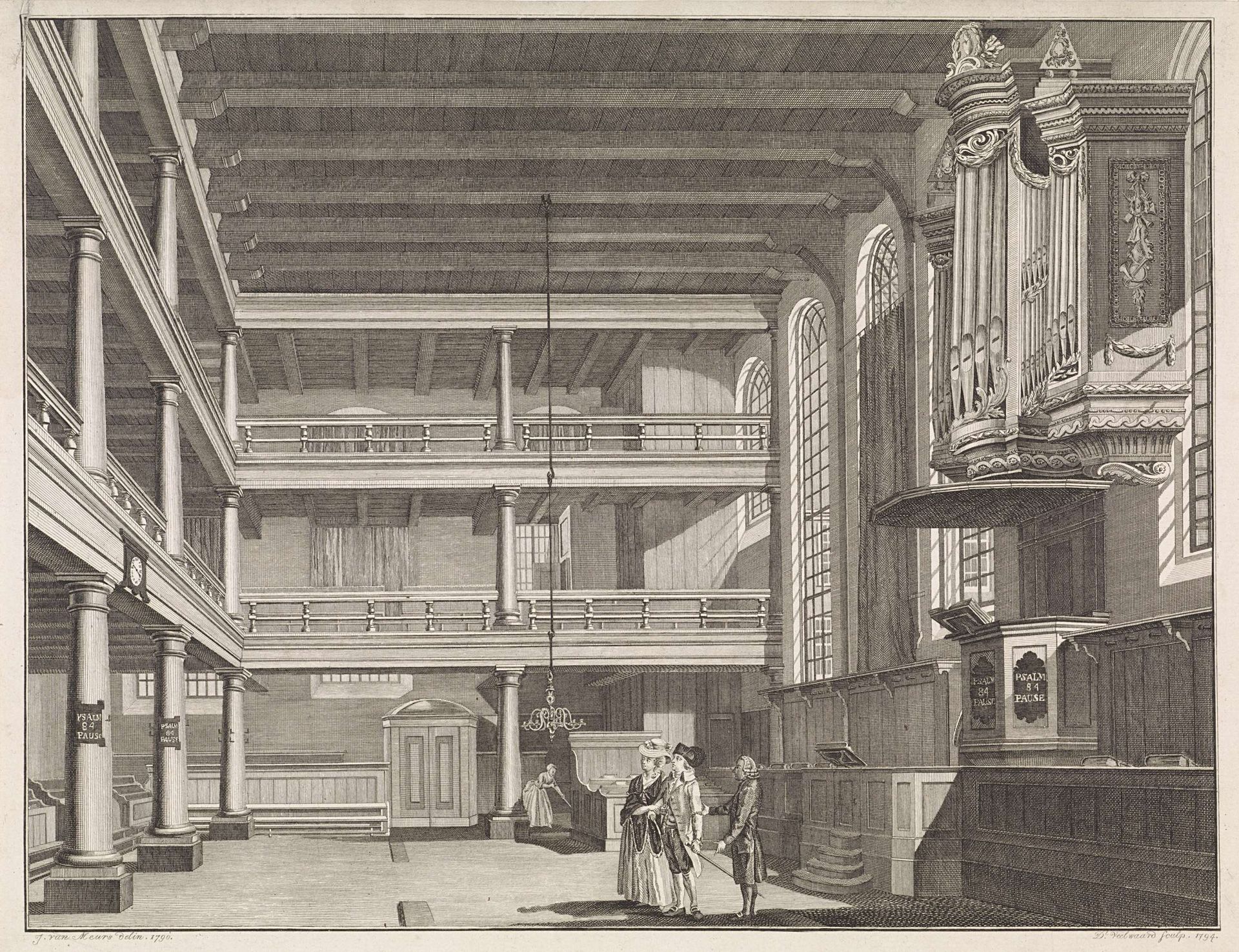 Interieur van Doopsgezinde Kerk Bij 't Lam, Amsterdam by Daniël (I) Veelwaard
