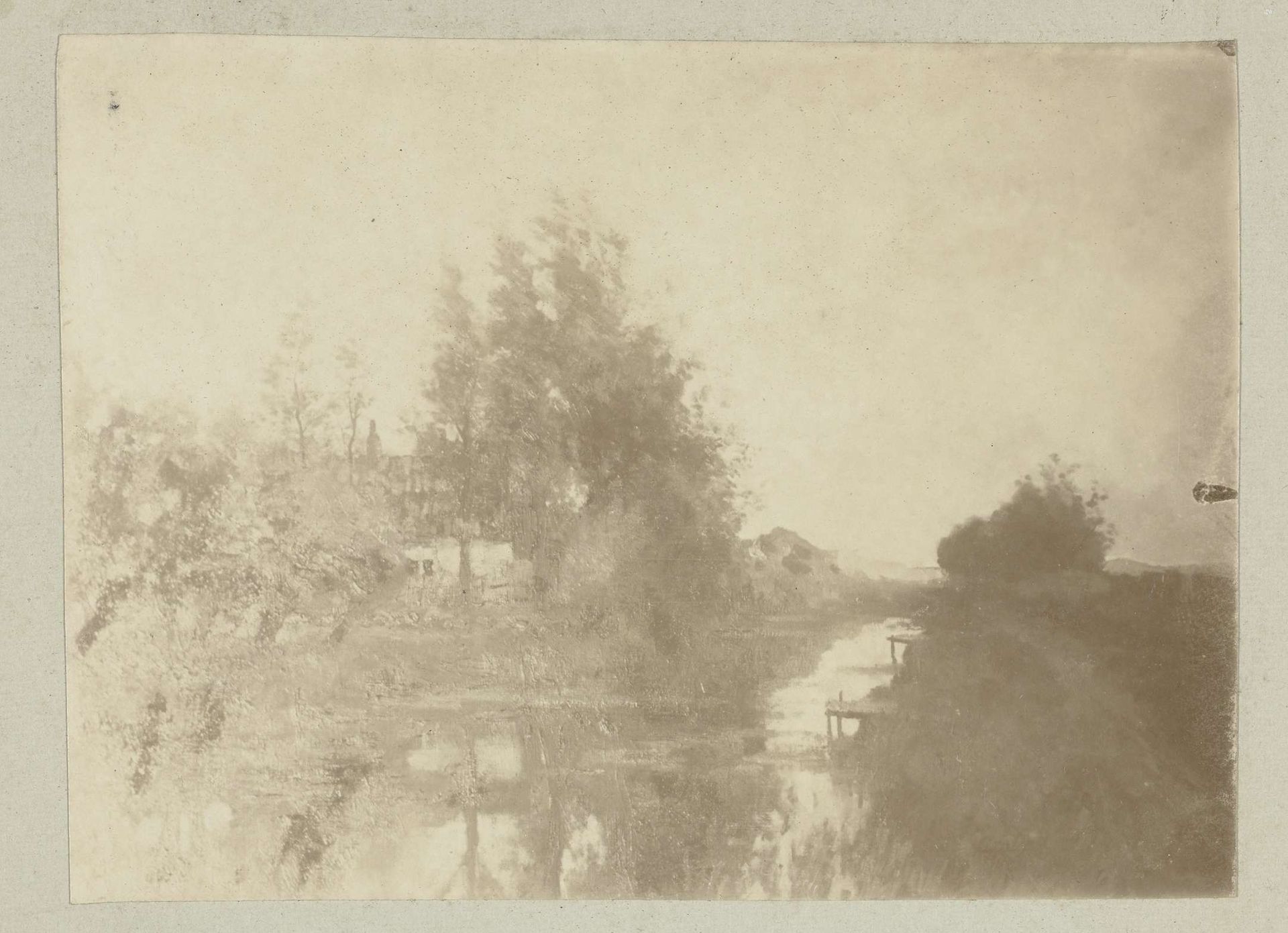 Fotoreproductie van een schilderij van een landelijk tafereel met water en bomen by David Vermeulen