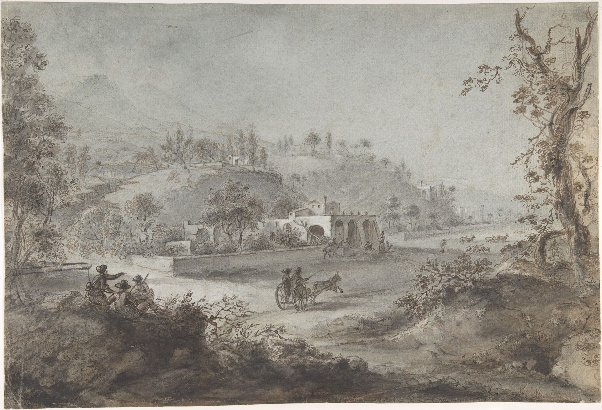 Landscape Prospect with a Buggy and a Herd of Goats by Giuseppe Zocchi