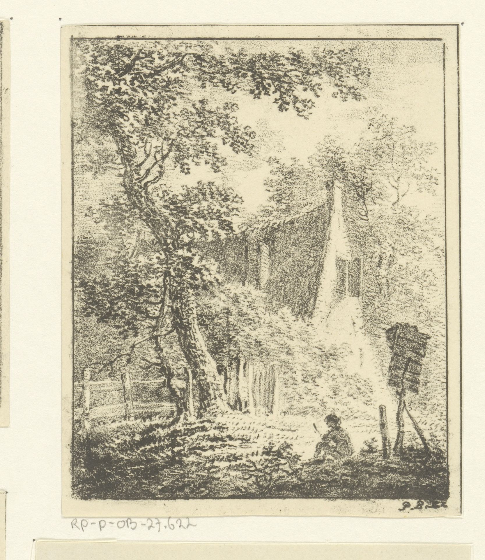 Huis in een bos en zittend figuur by Pieter Bartholomeusz. Barbiers