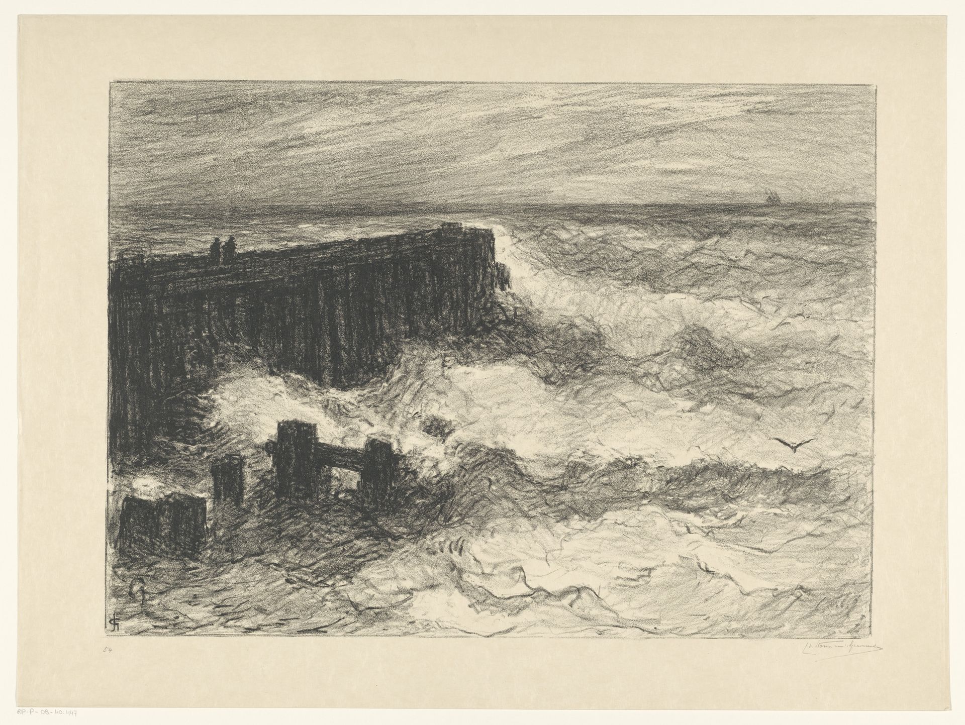 Woeste zee te Vlissingen by Carel Nicolaas Storm van 's-Gravesande