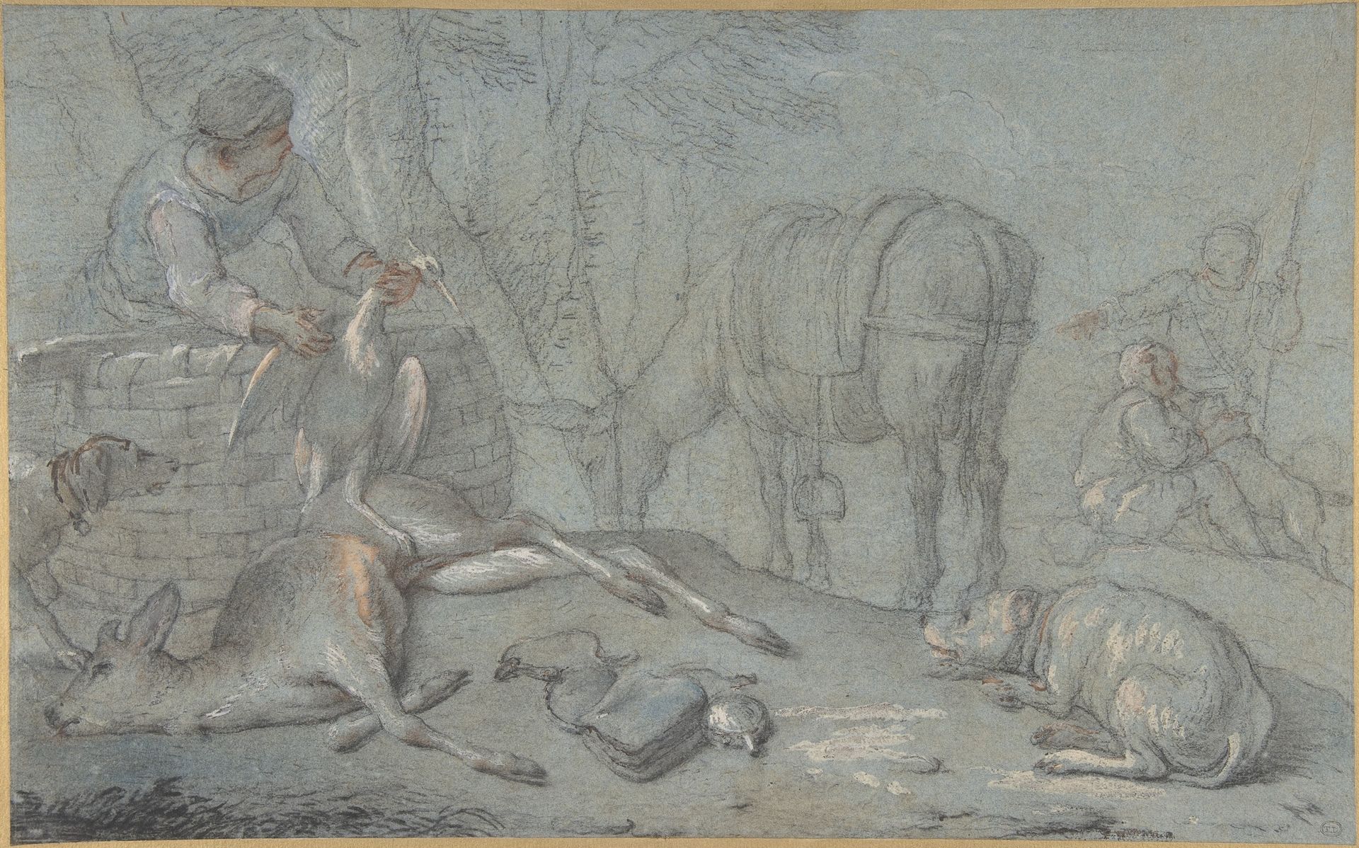 Hunters with Dead Game in a Landscape by Giovanni Agostino Cassana