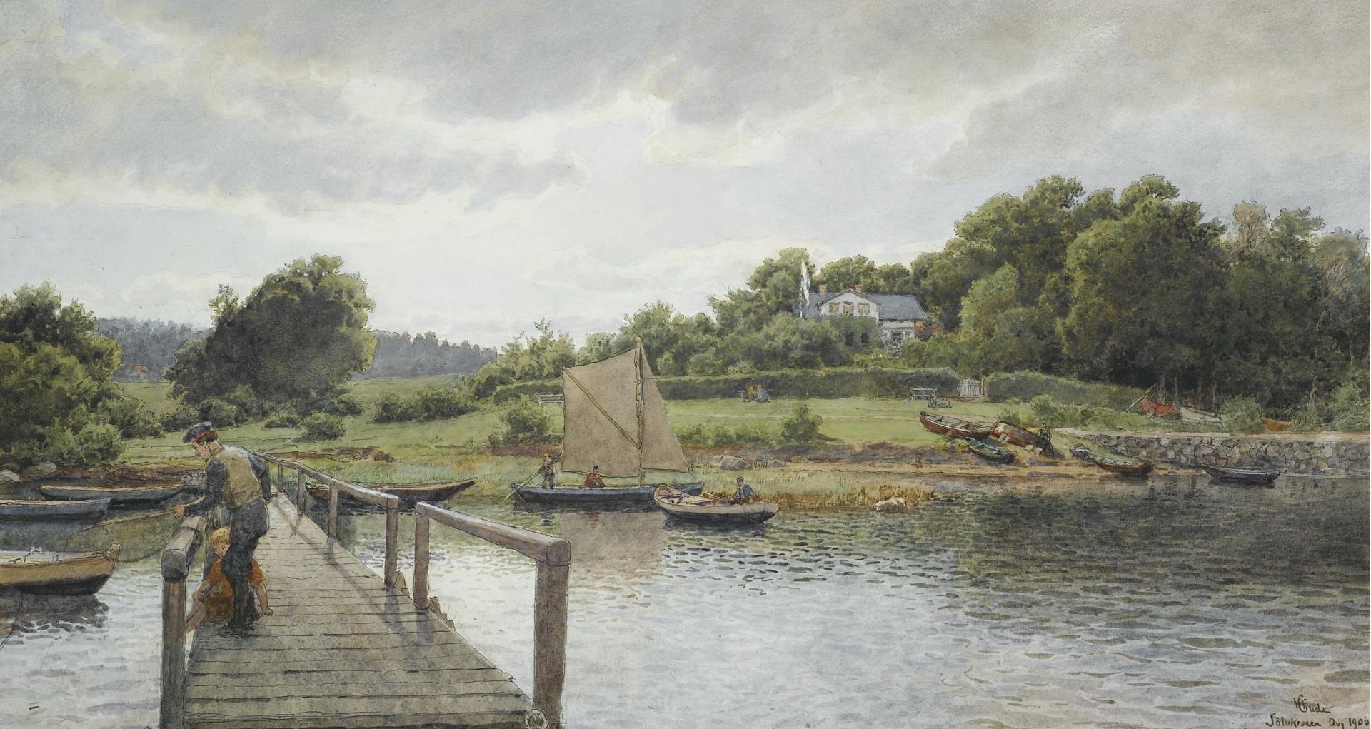Fishing at Sølvkronen by Hans Gude