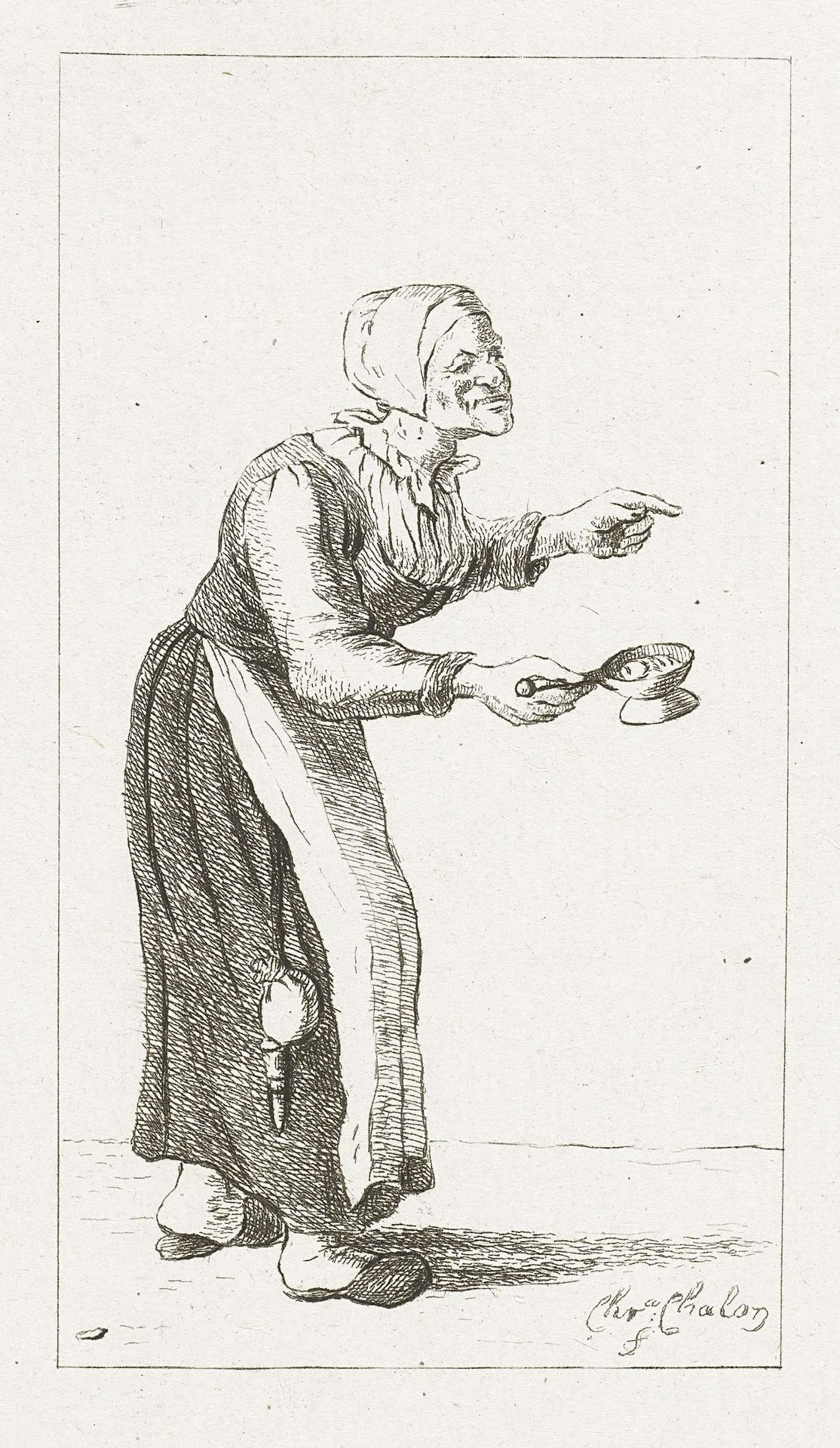 Staande vrouw met een vuurtest by Pieter de Mare