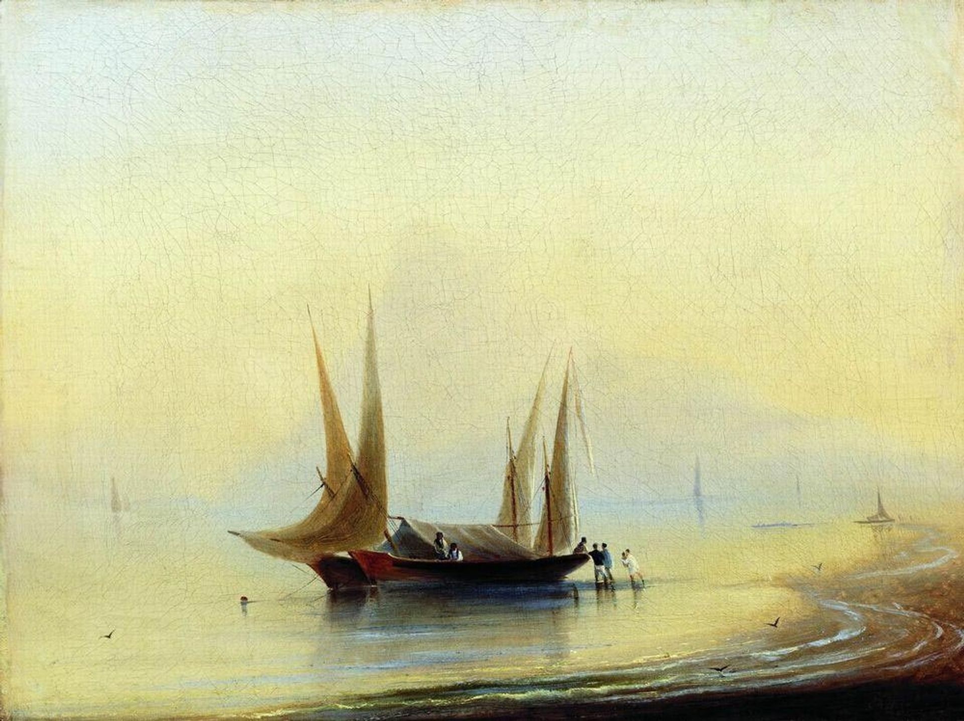 Barge in the sea shore by Ivan Konstantinovich Aivazovsky