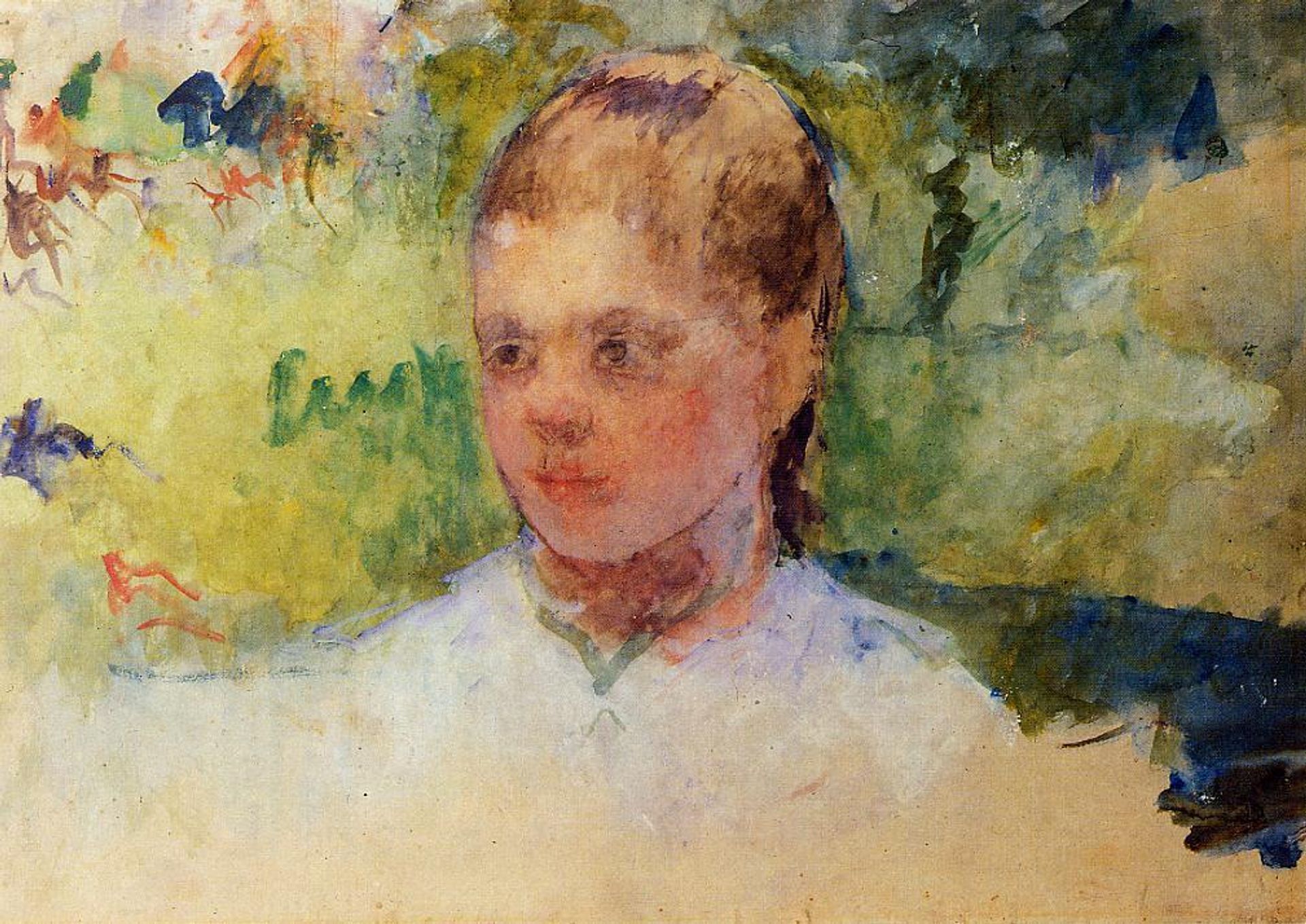 Girl's Head Green Background by Mary Cassatt