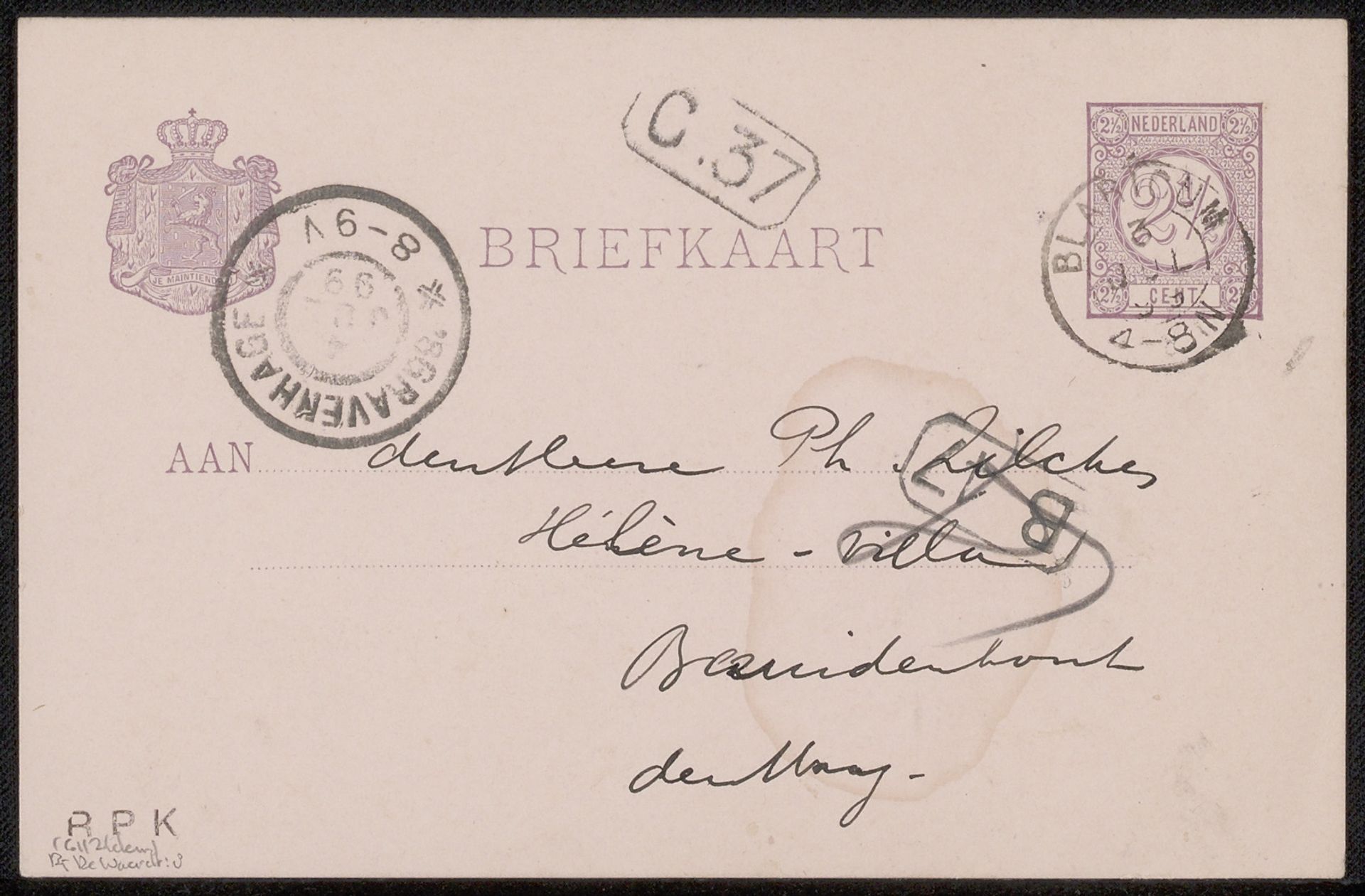 Briefkaart aan Philip Zilcken by Jan de Waardt