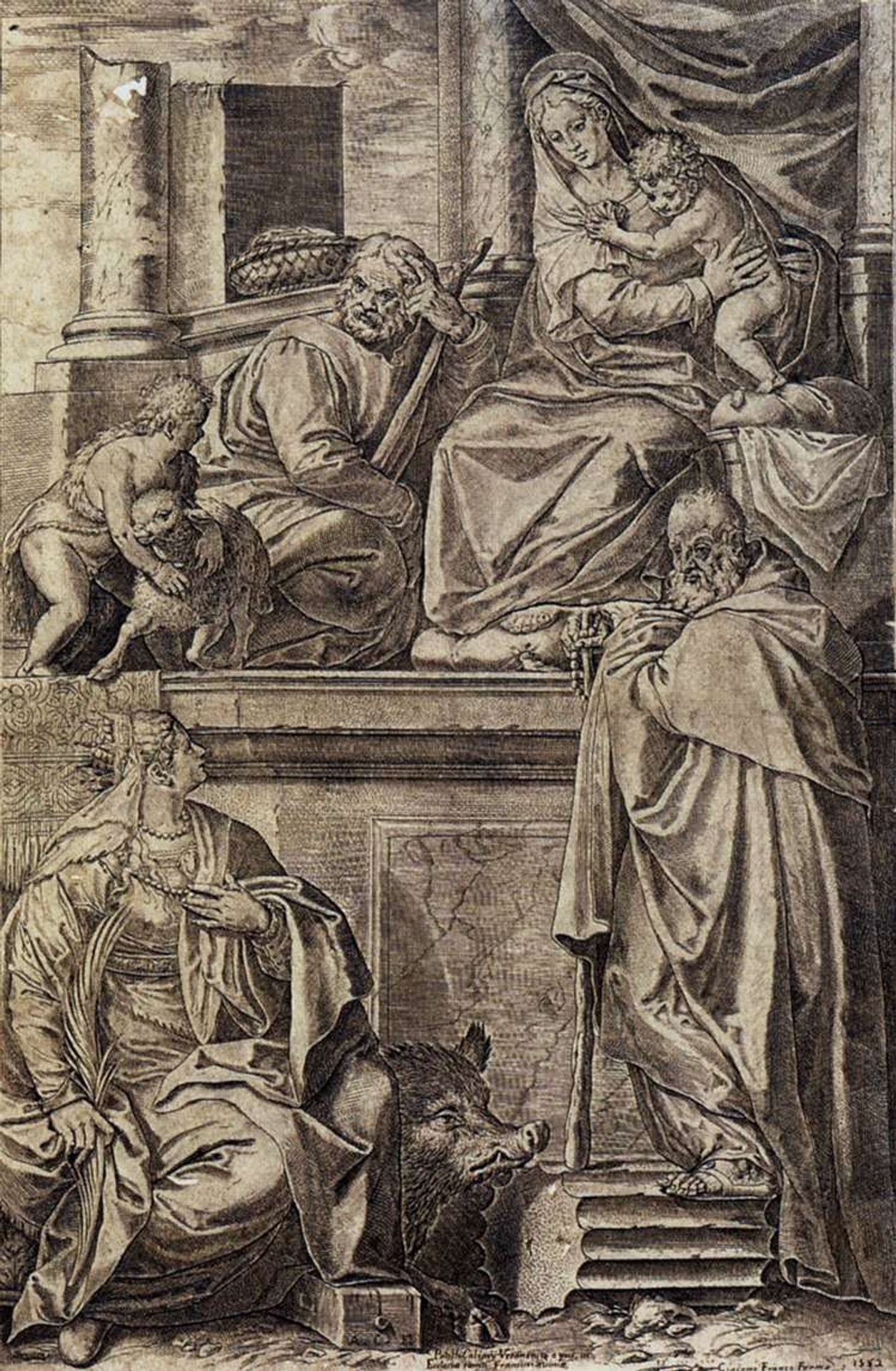 The Holy Family with Sts. Anthony Abbot, Catherine and the Infant St. John by Agostino Carracci