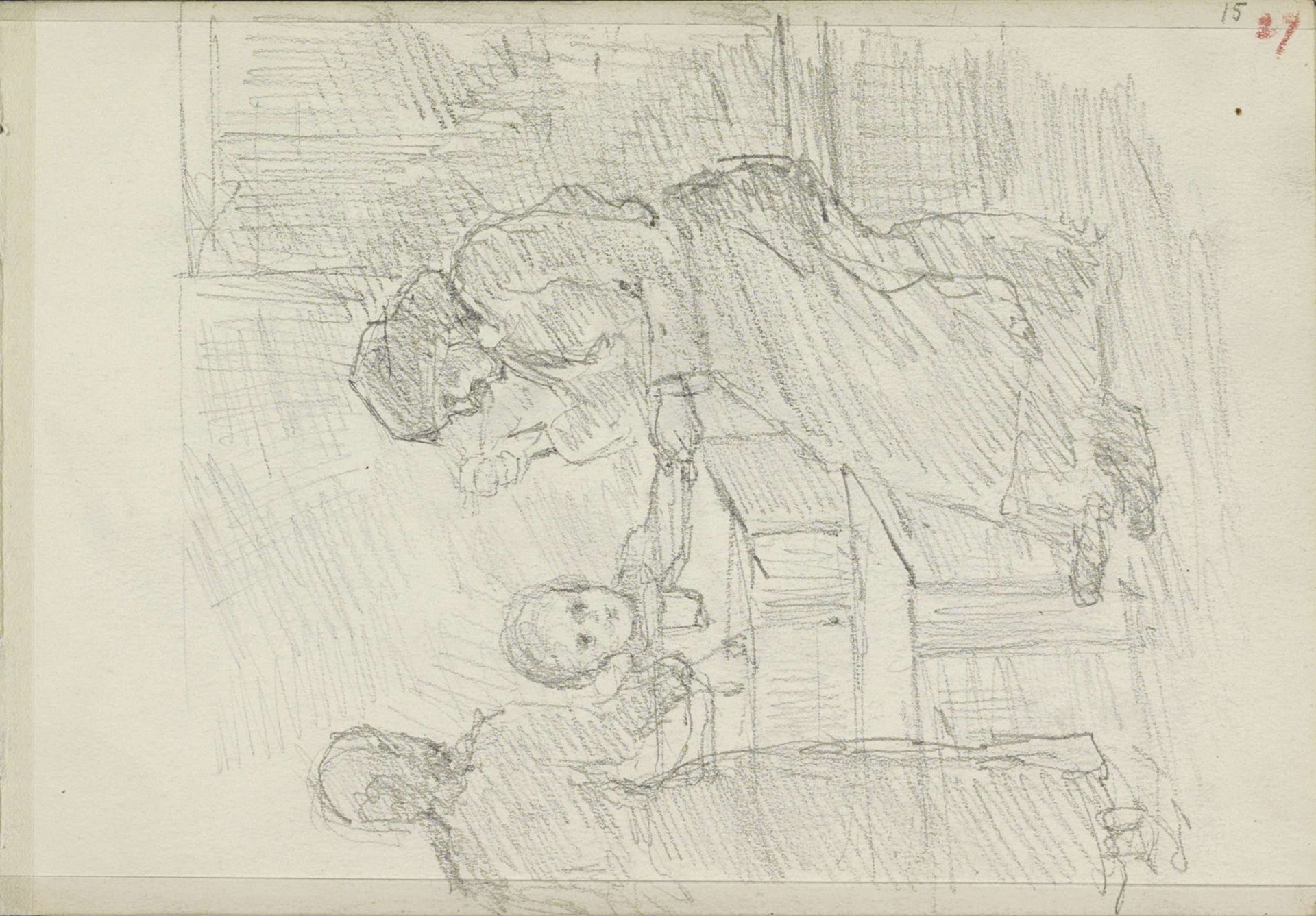 Twee vrouwen en een kind rondom een eettafel by Jozef Israëls