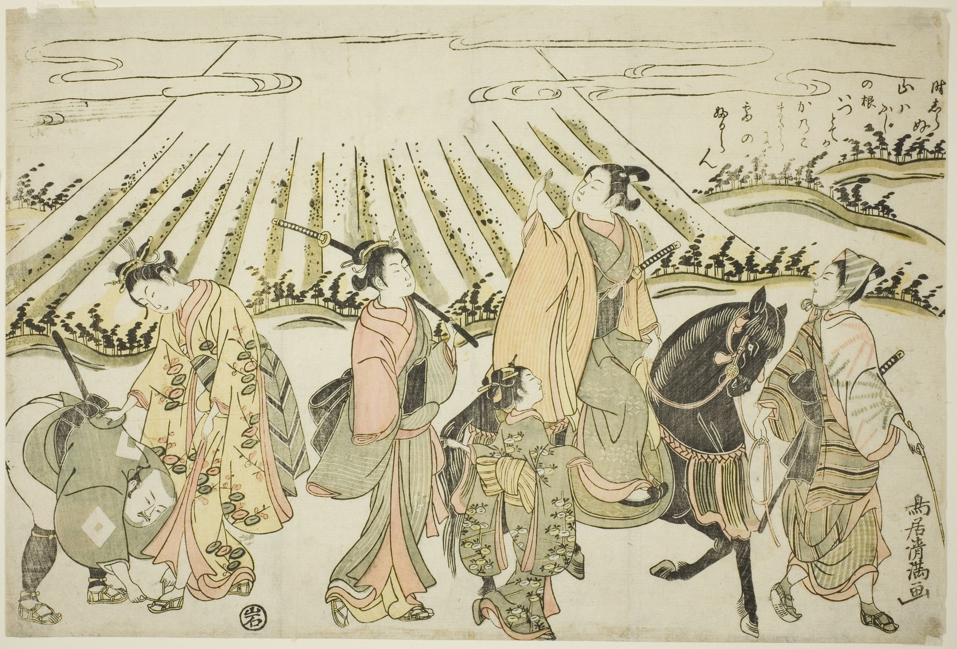A parody of Narihira's eastern journey by Torii Kiyomitsu
