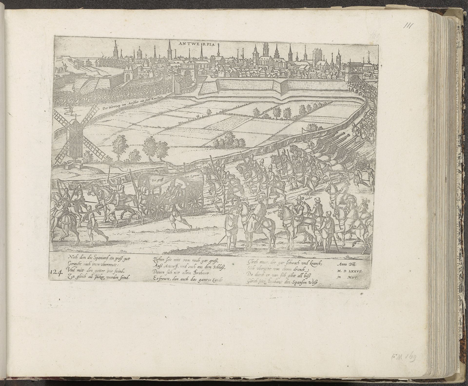 Aftocht van Spanjaarden uit Antwerpen, 1577 by Frans Hogenberg