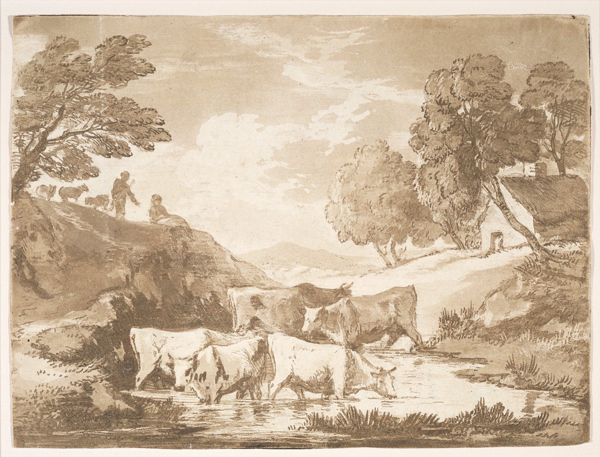 Wooded Landscape with Cows at a Watering Place by Thomas Gainsborough