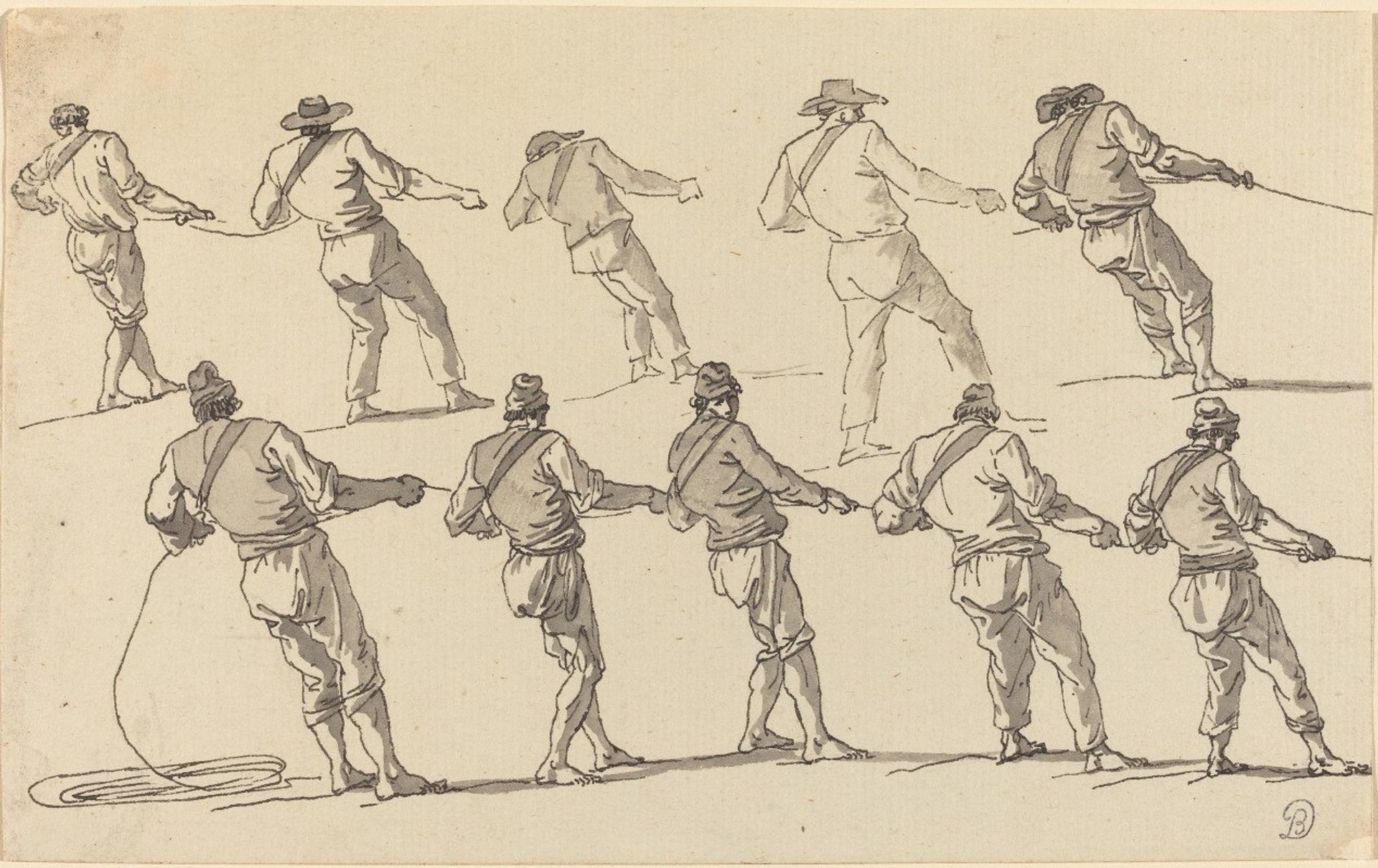 Ten Men Pulling on Ropes by Claude-Joseph Vernet