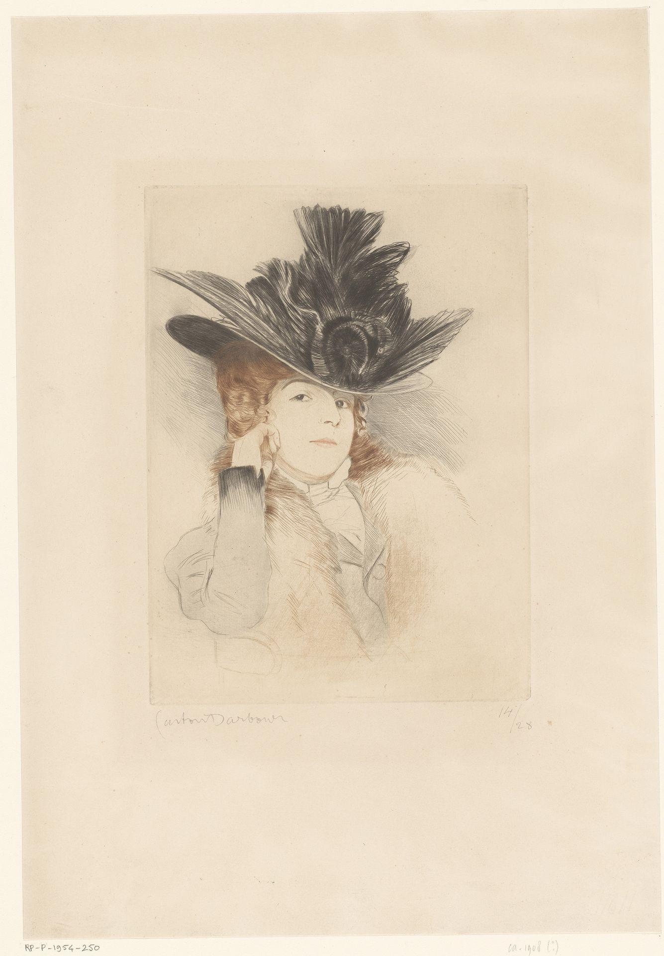 Portret van een onbekende dame met hoed by Gaston Darbour