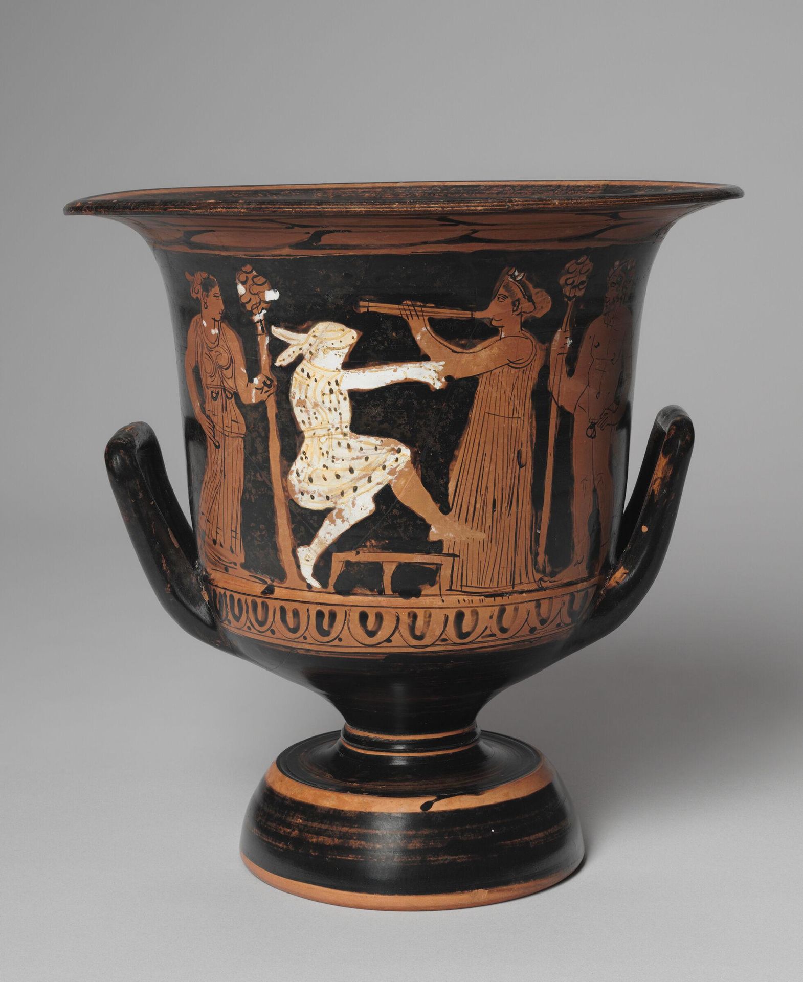 Calyx Krater (mixing bowl for wine and water): Exotic Dancer by Attributed to The Nikias Painter