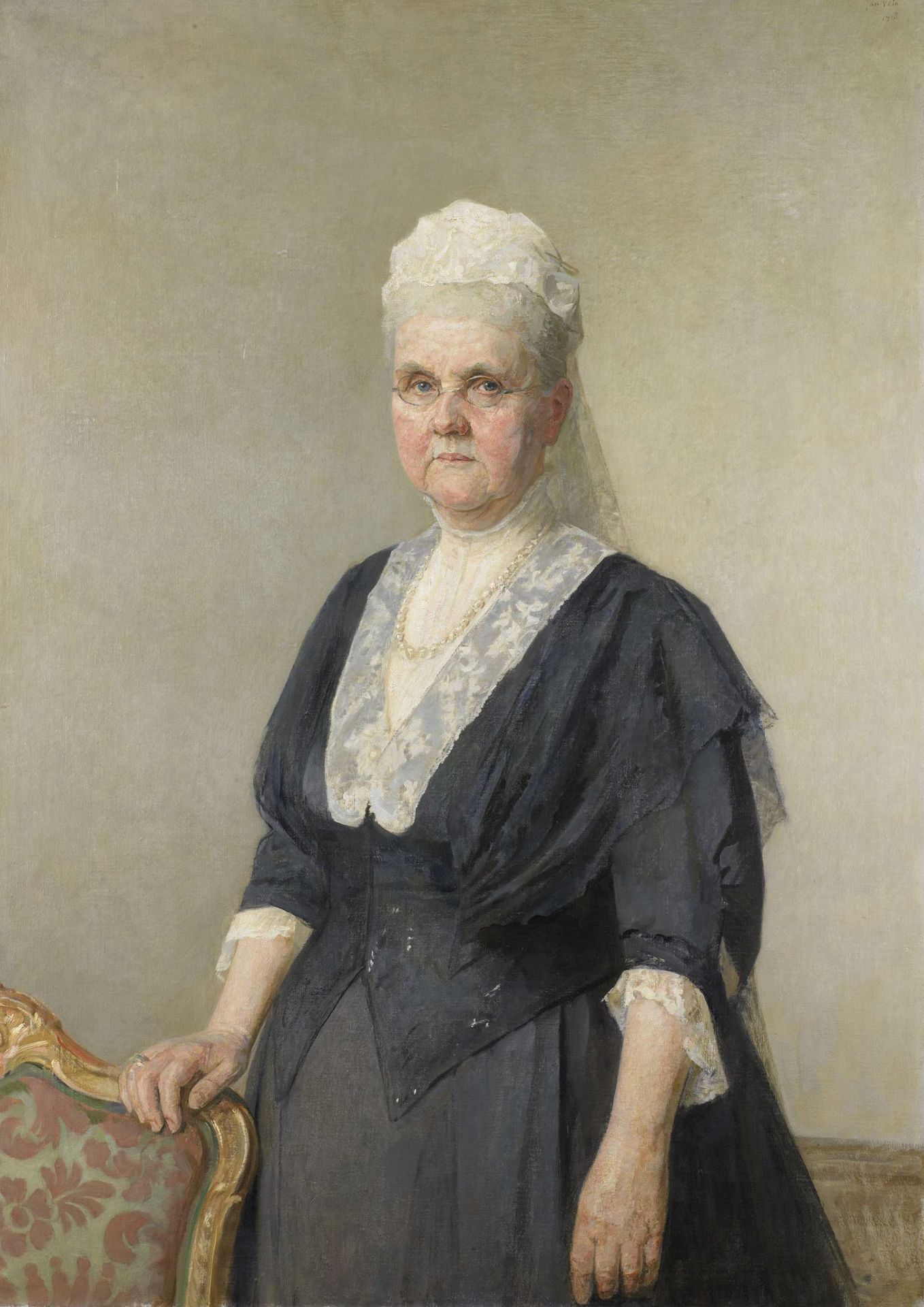 Koningin Emma, prinses van Waldeck-Pyrmont. Weduwe van koning Willem III by Jan Veth