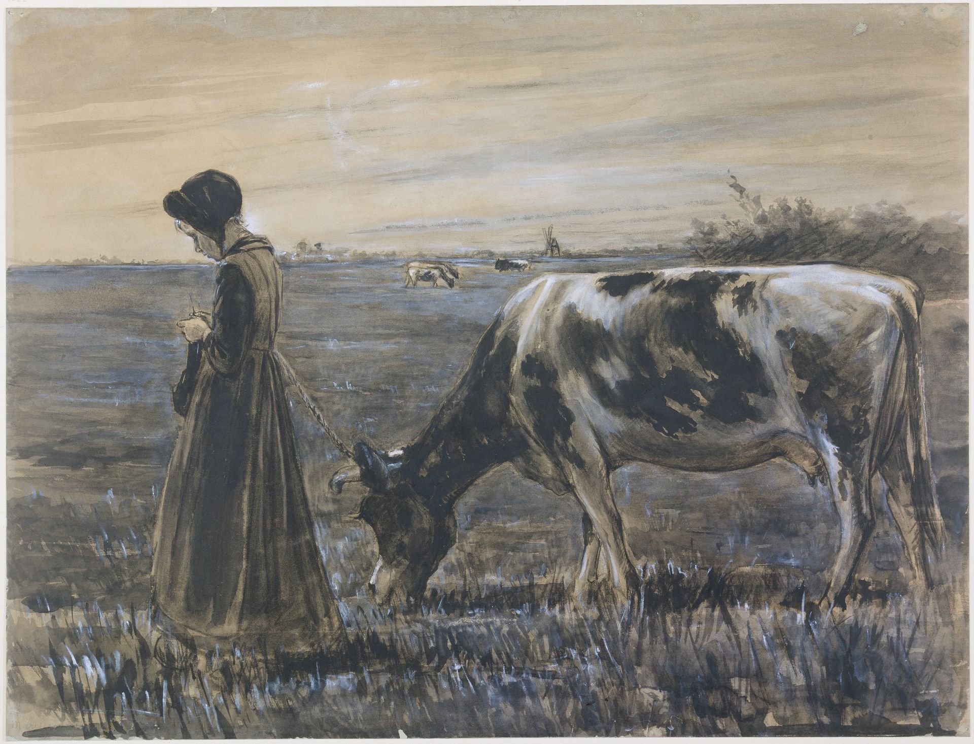 Girl with cow by Max Liebermann