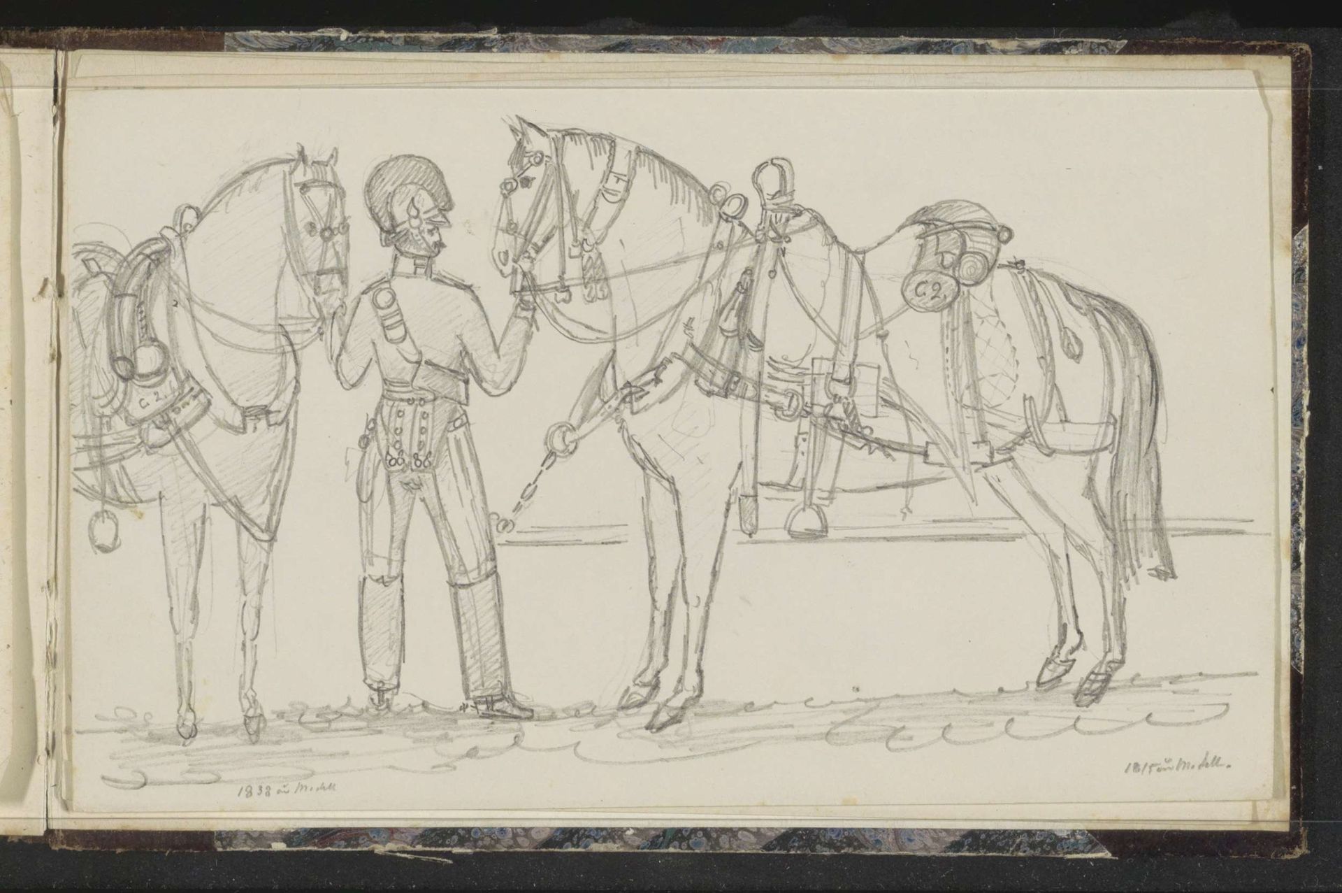 Militair met twee paarden by Christian Heinrich Gottlieb Steuerwald