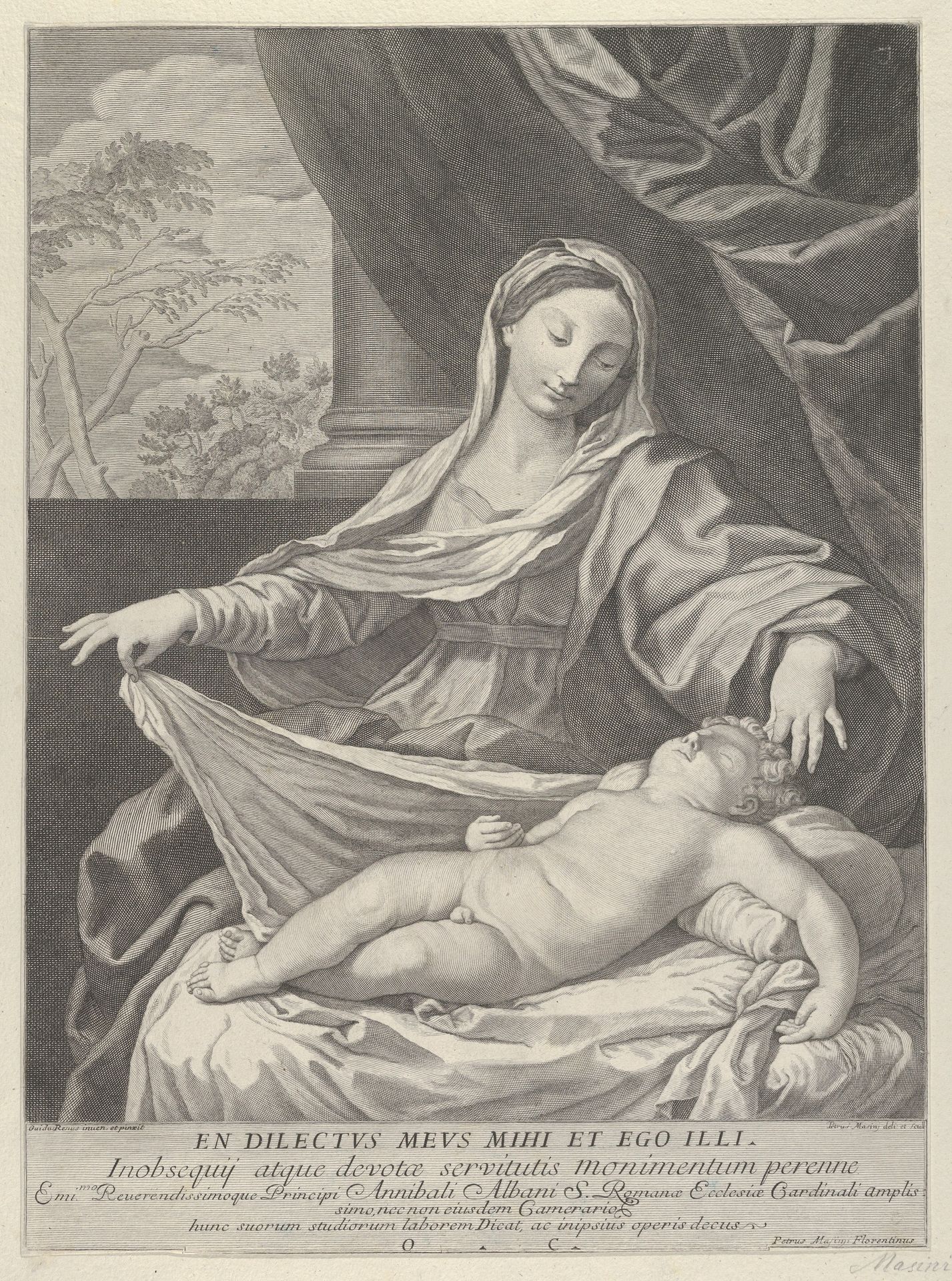 The Virgin holding a cloth above the sleeping infant Christ, after Reni by Pietro Masini