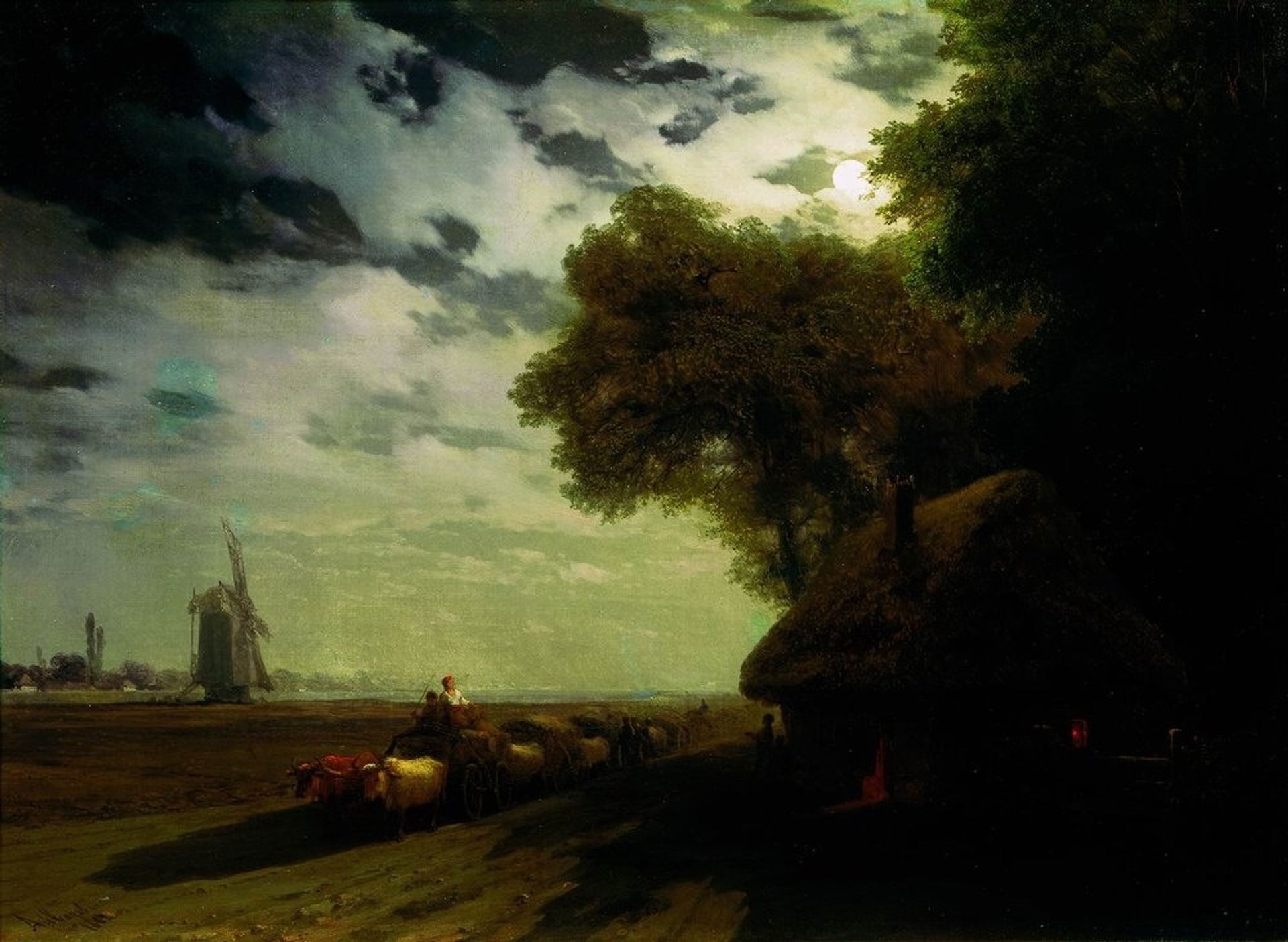 Ukrainian landscape with chumaks in the moonlight by Ivan Konstantinovich Aivazovsky