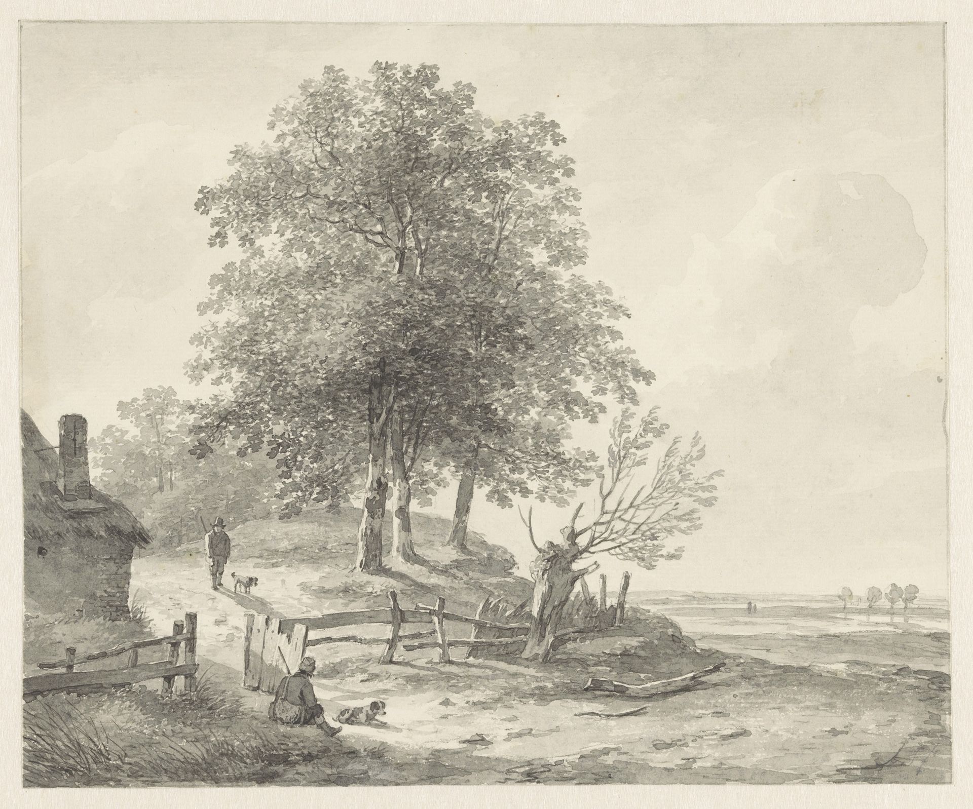 Landschap met een huisje op een heuvel by Andreas Schelfhout