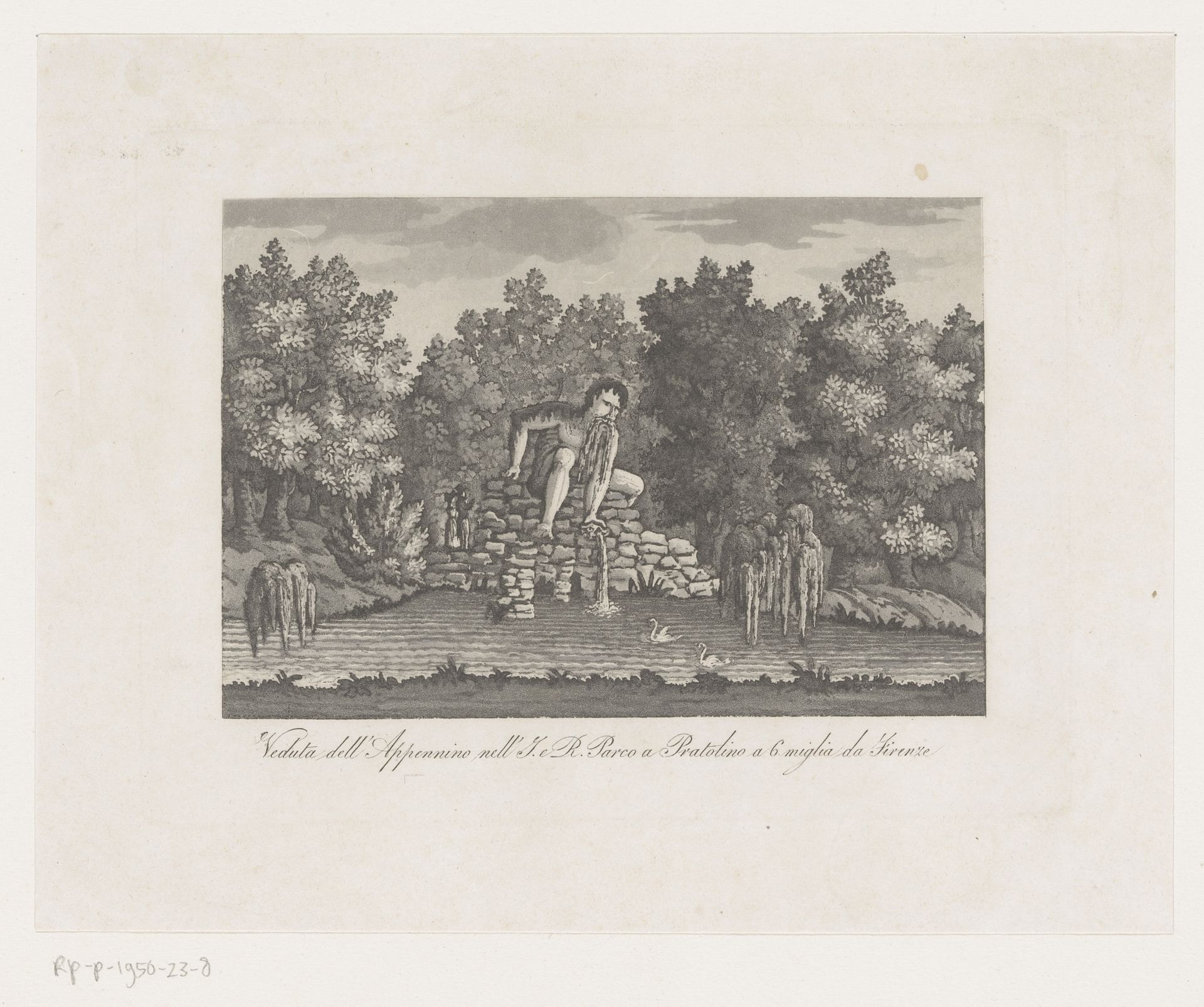 Gezicht op een fontein in het Pratolino park bij Florence by Giuseppe Molini
