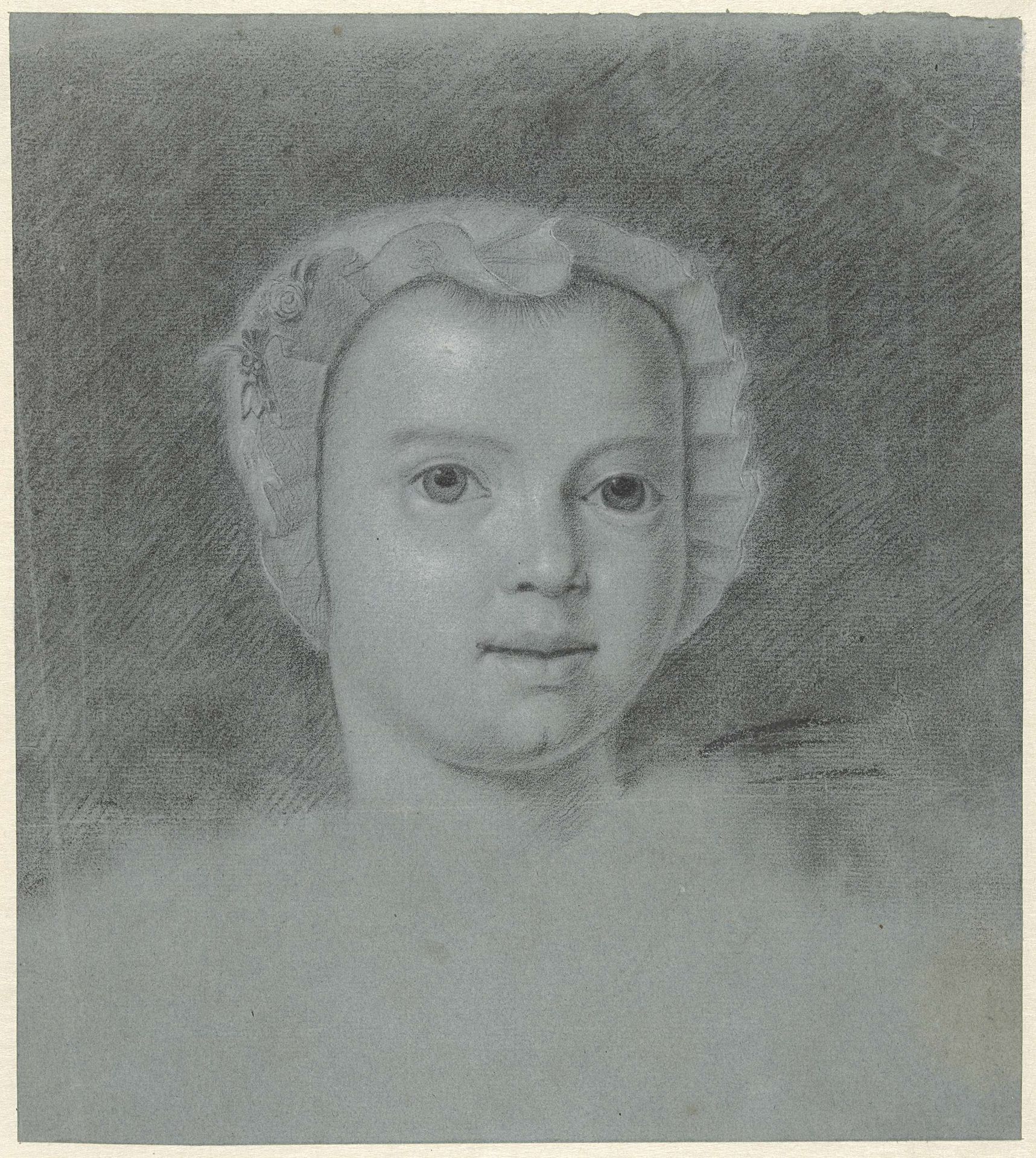 Hoofd van een meisje met wit mutsje by Mattheus Verheyden