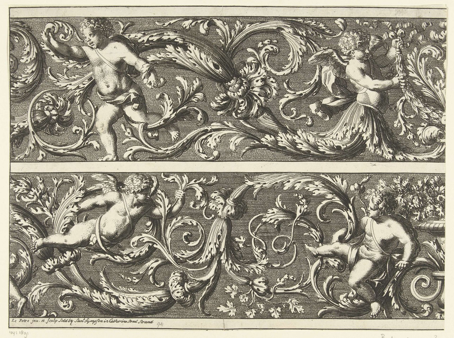 Twee friezen met acanthusranken en putti by Jean Lepautre