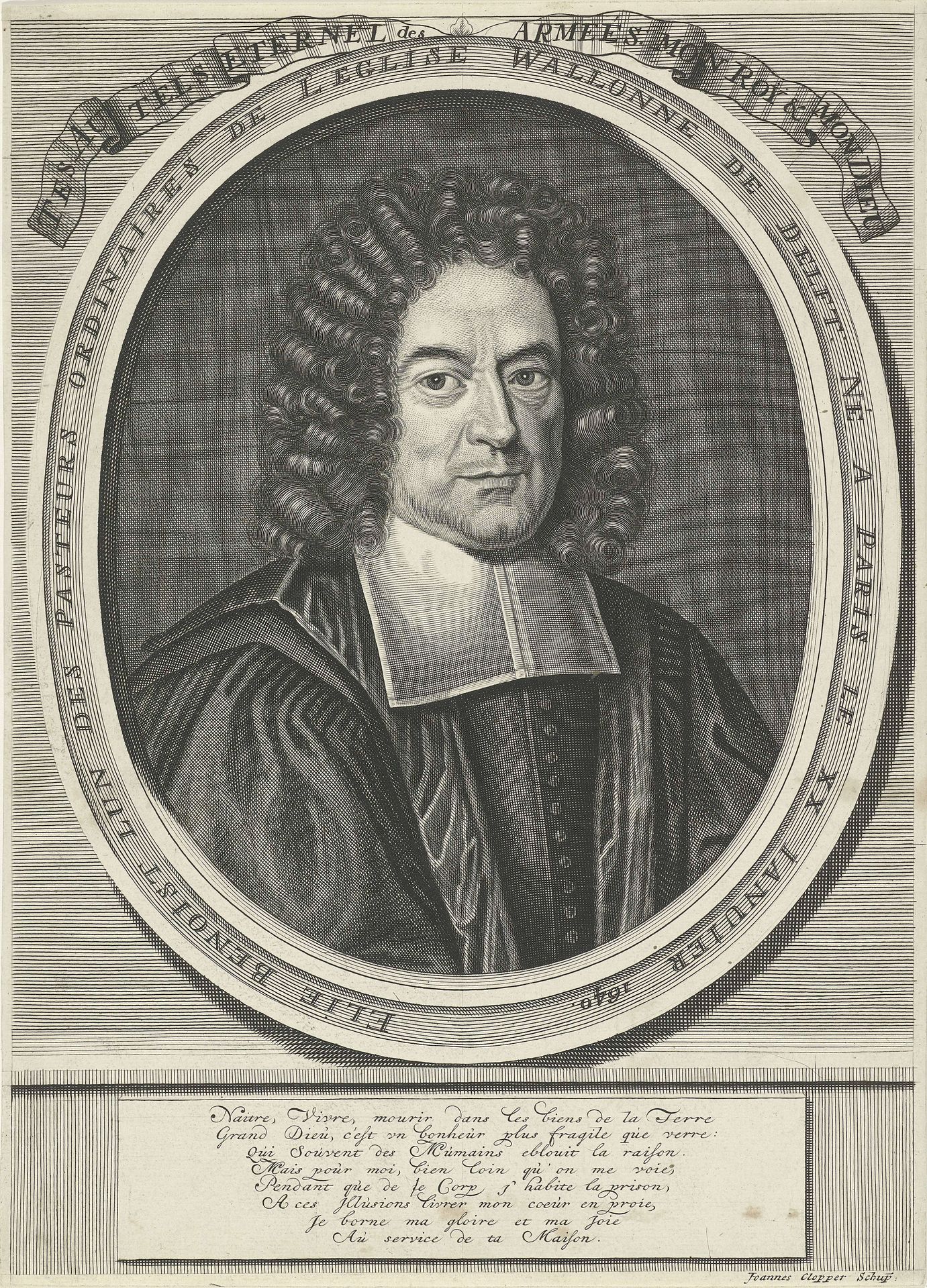 Portret van de predikant Elie Benoit by Johannes Klopper