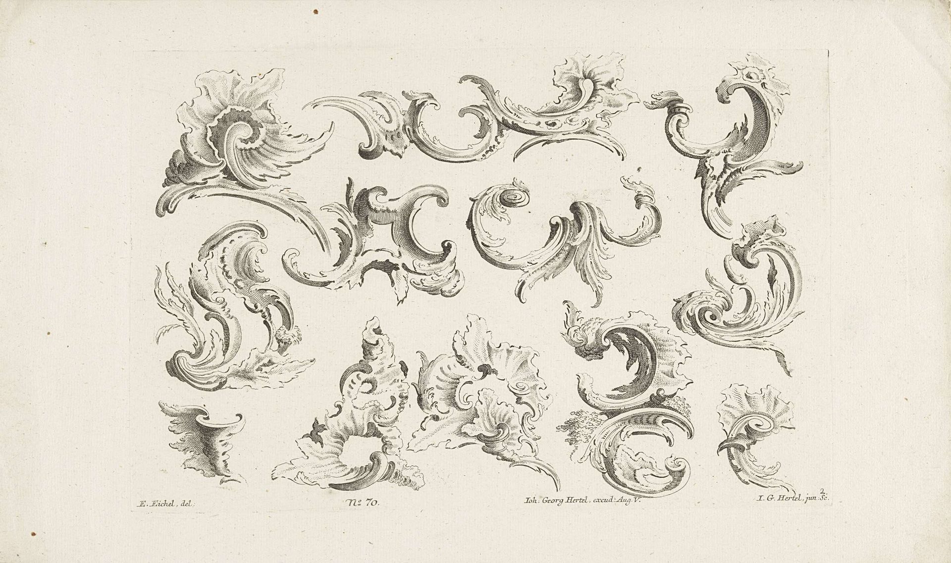 Voluut- en bladvormige rocaille-ornamenten by Johann Georg Hertel
