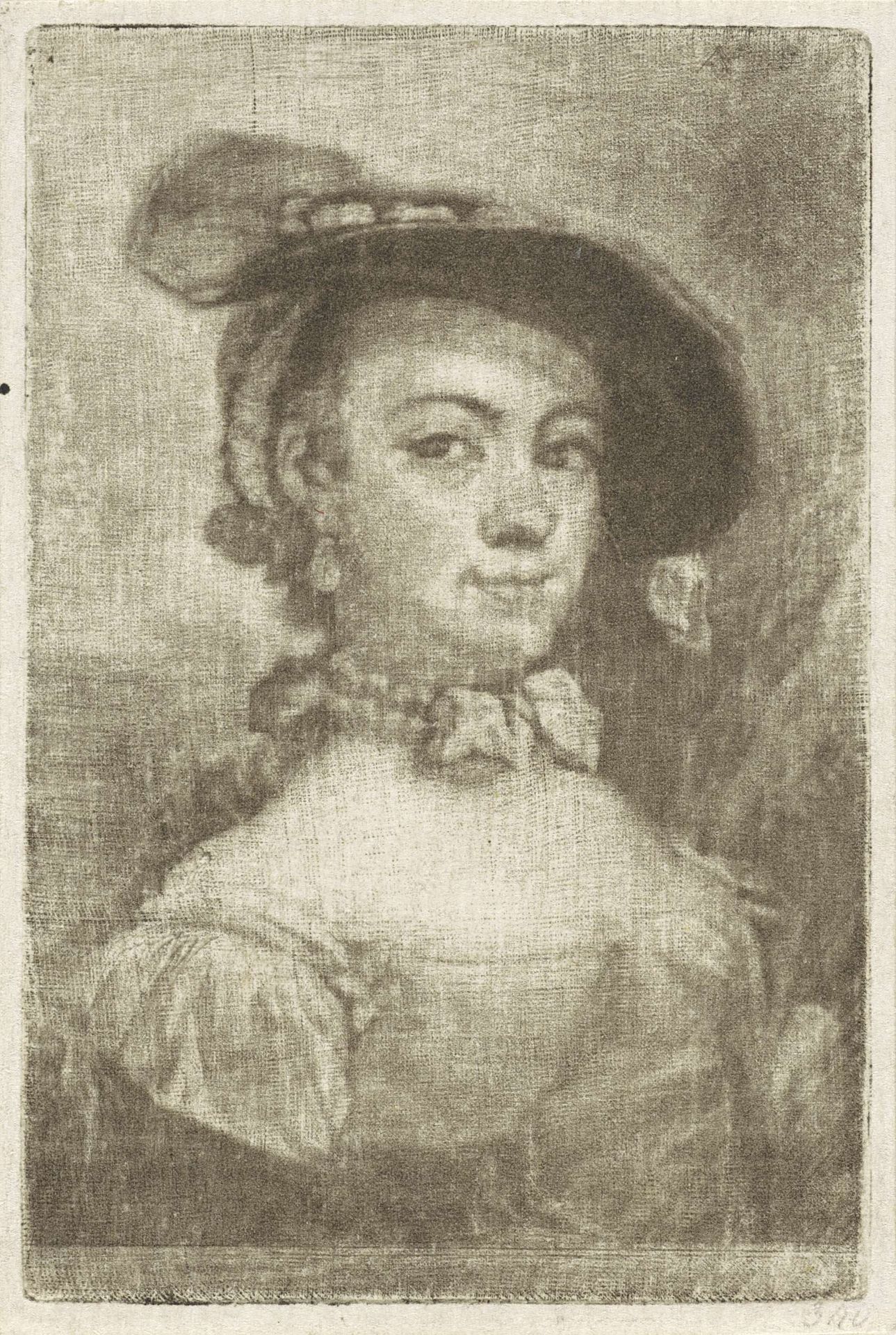 Buste van een vrouw met een hoed by Aert Schouman