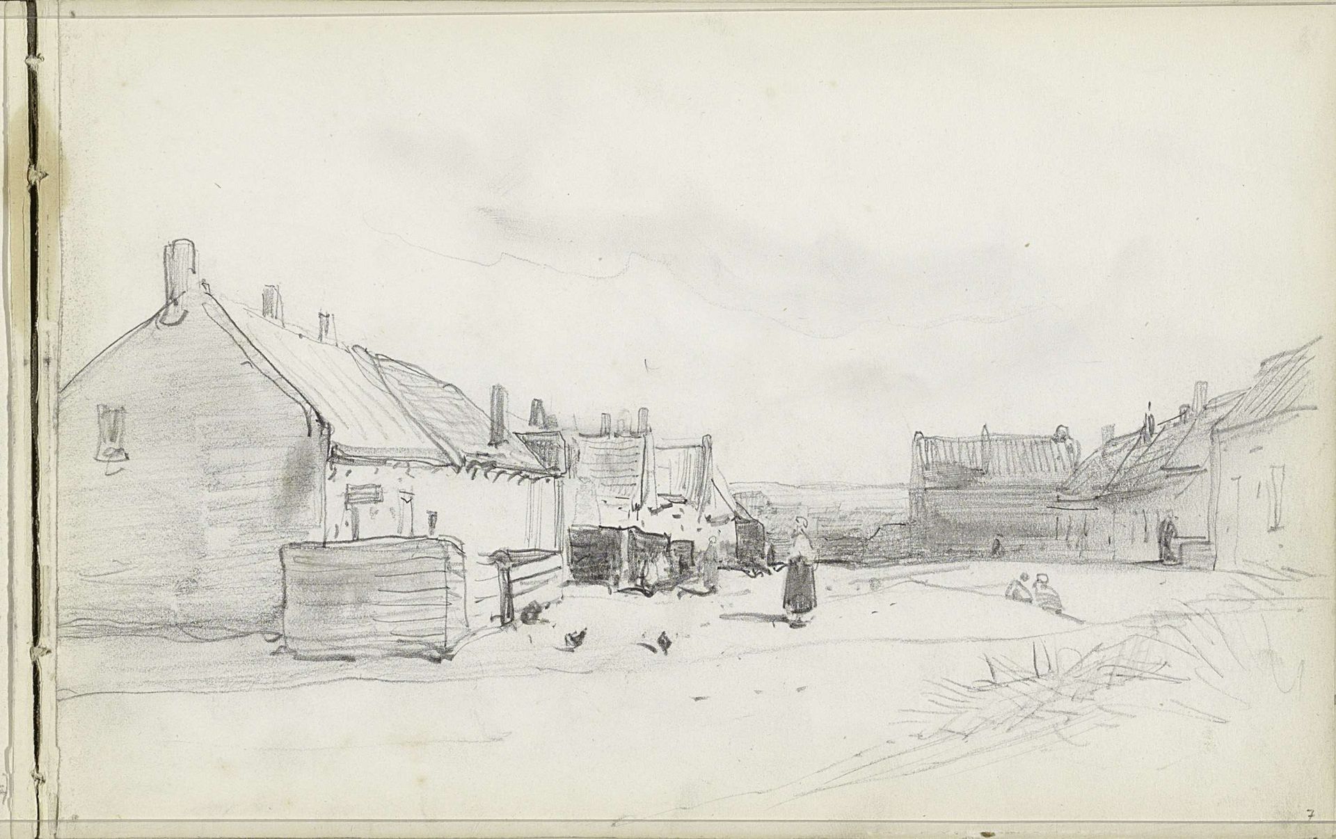 Vissershuizen in Scheveningen by Johannes Bosboom