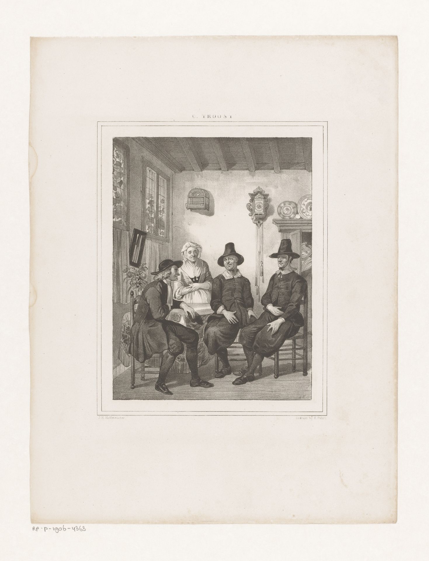 Gezelschap in een huiskamer en een glurende vrouw by Johan Hendrik Hoffmeister