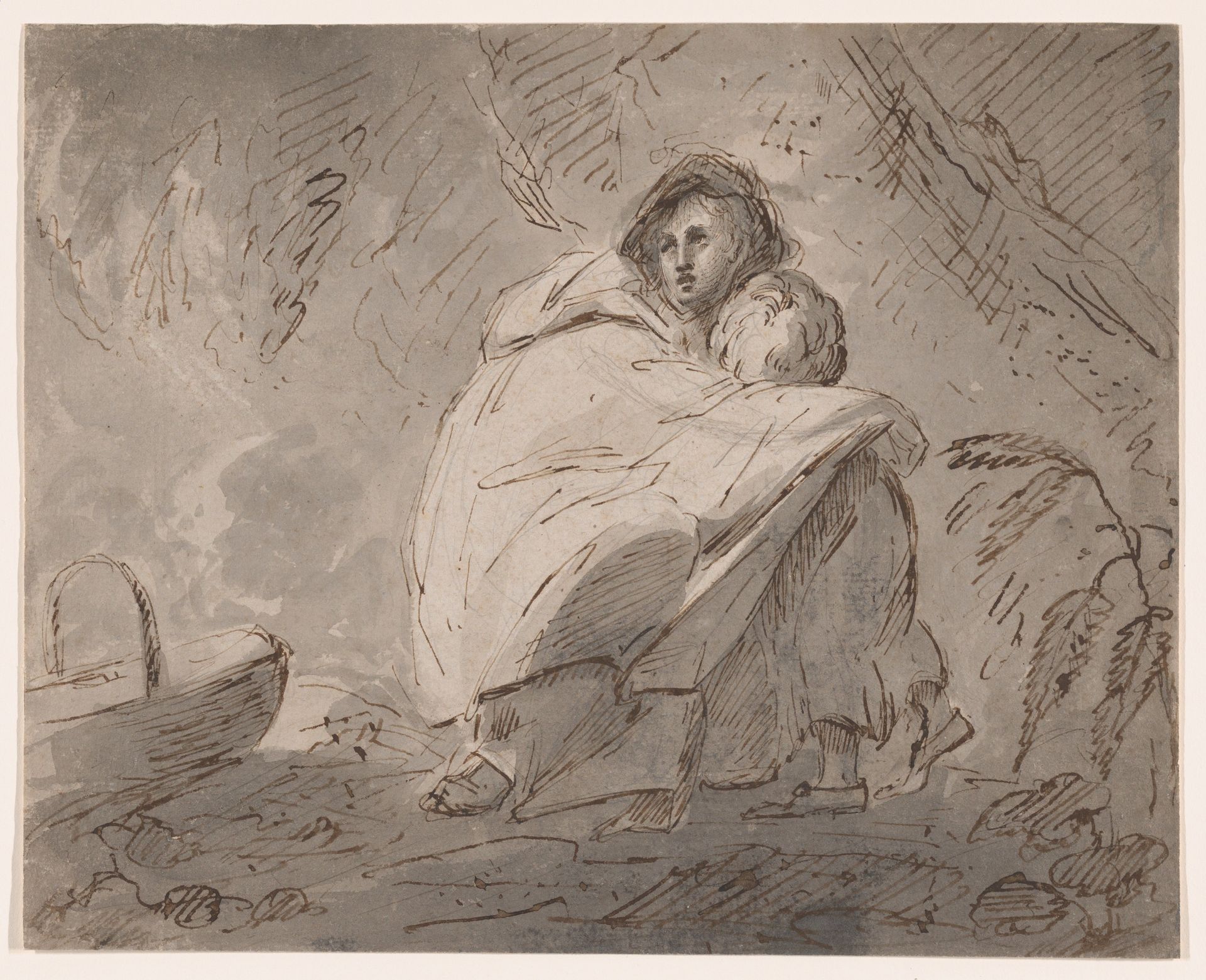 Woman Sheltering a Child in a Landscape by William Hamilton