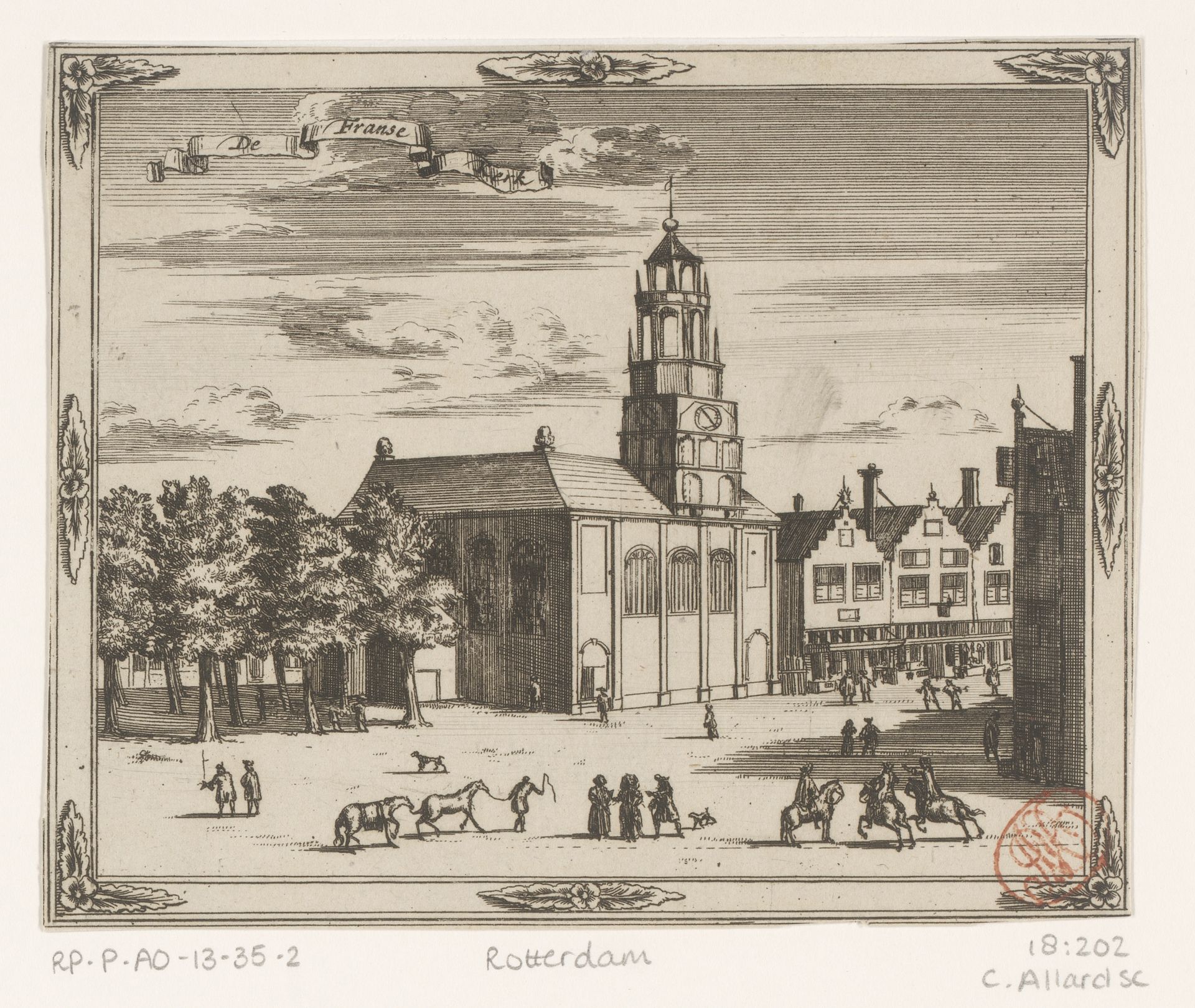Gezicht op de Waalse Kerk te Rotterdam by Jacobus Harrewijn