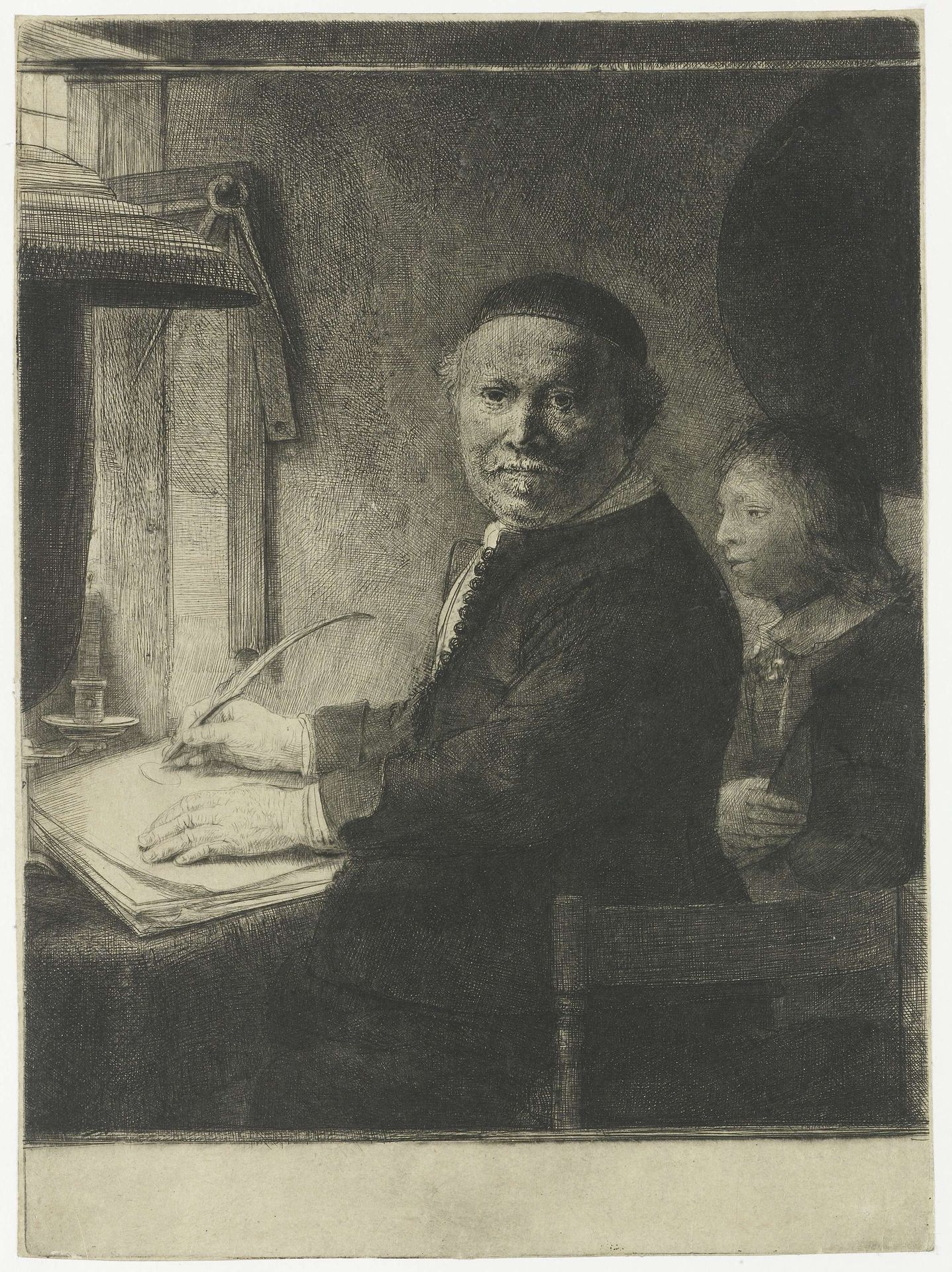 Lieven Willemsz. van Coppenol, writing master: the smaller plate by Rembrandt van Rijn