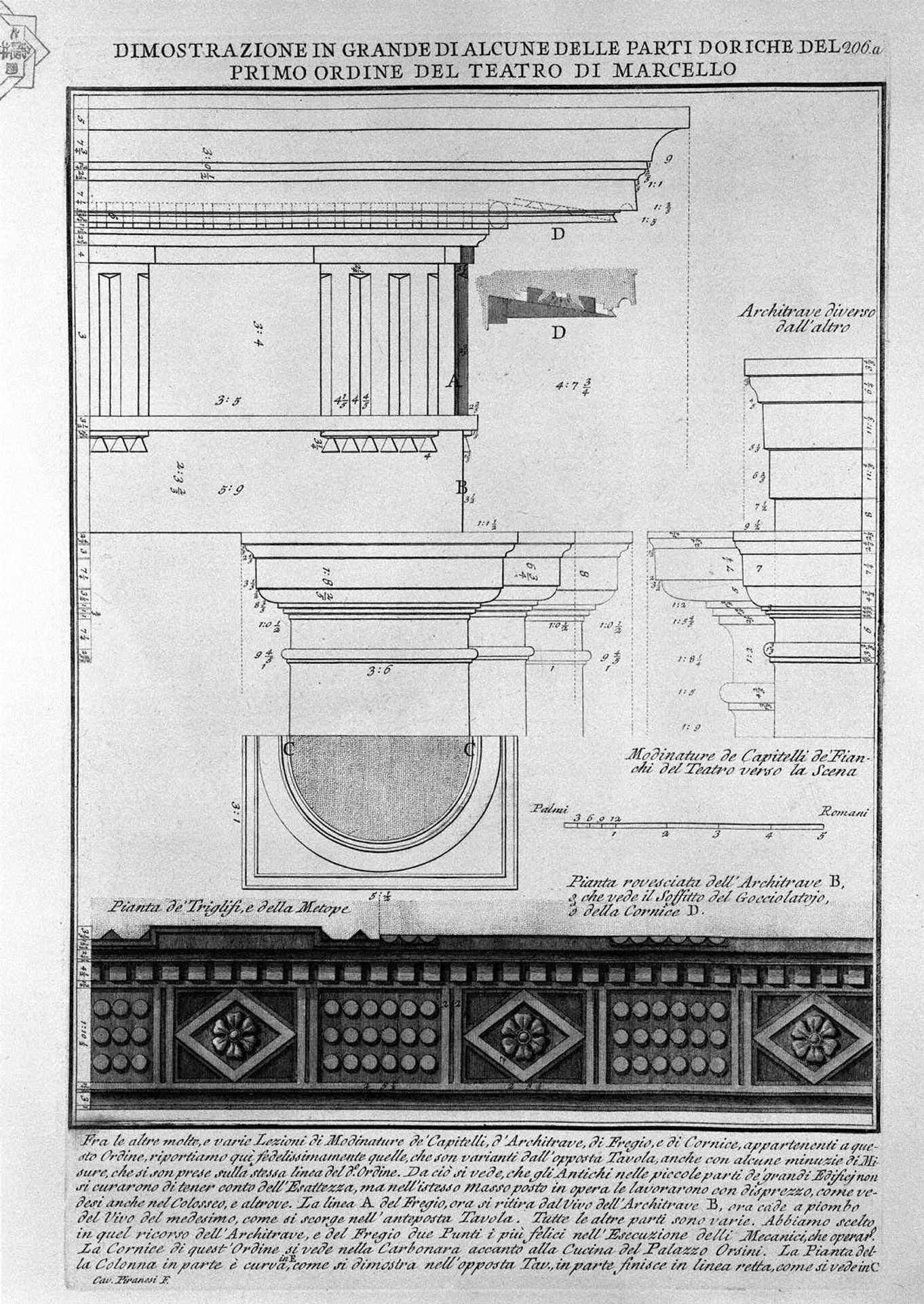 The Roman antiquities, t. 4, Plate XXXV. Great Vista of some of the first order of the Doric of the Theatre of Marcellus. by Giovanni Battista Piranesi