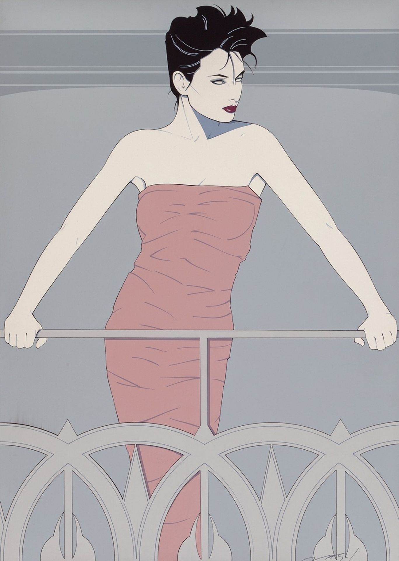 Lady Standing on Statue of Liberty, #326 by Patrick Nagel