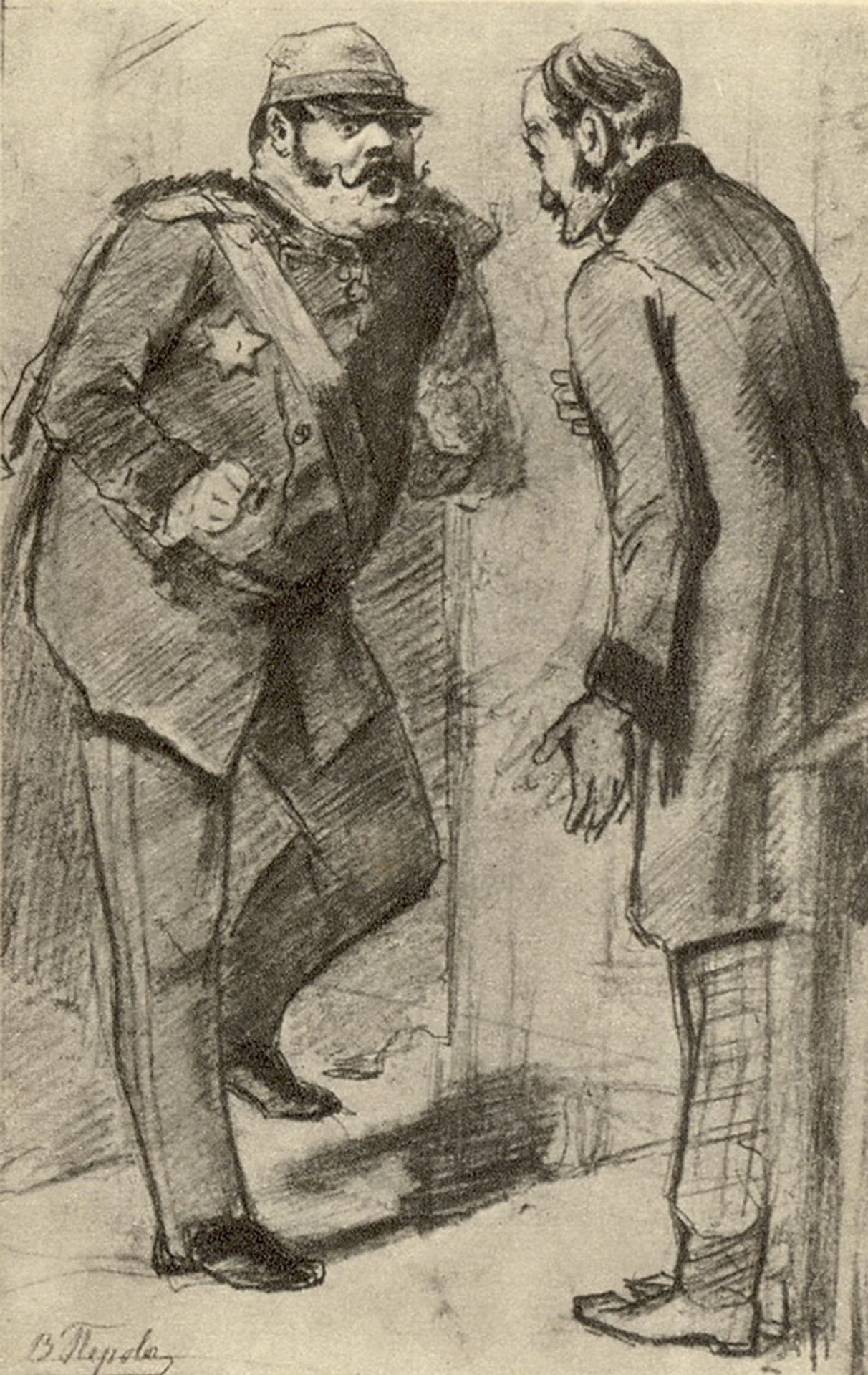 General, requiring horses. Sketch for the painting 'The scene at the post office' by Vasily Perov