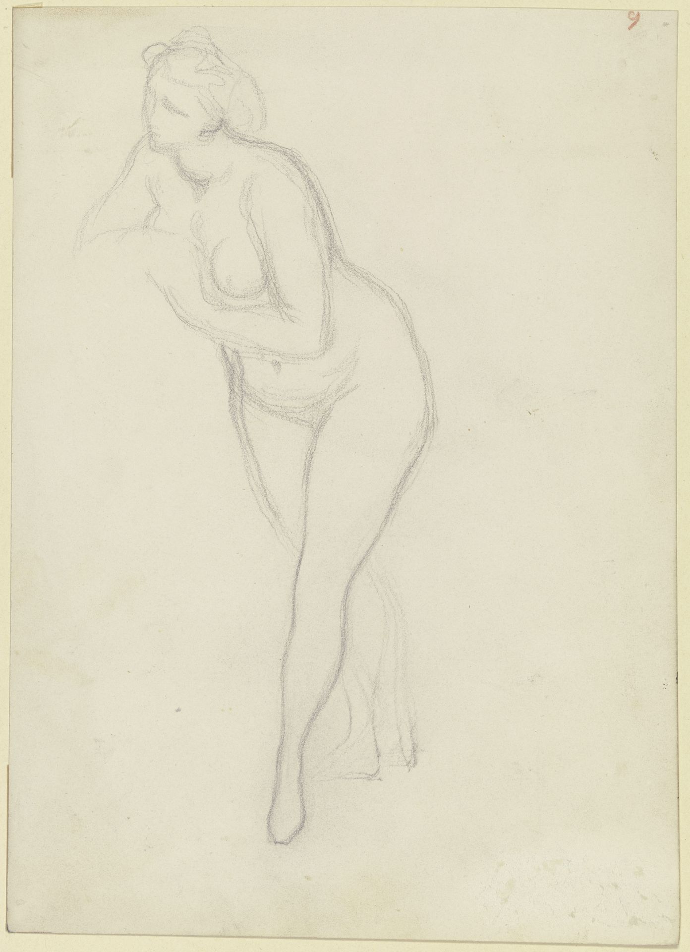Stehende Frau als Aktfigur, aus _Ritter Hartmut von Kronberg bei dem Reformator Oecolampadius in Basel_ by Victor Müller