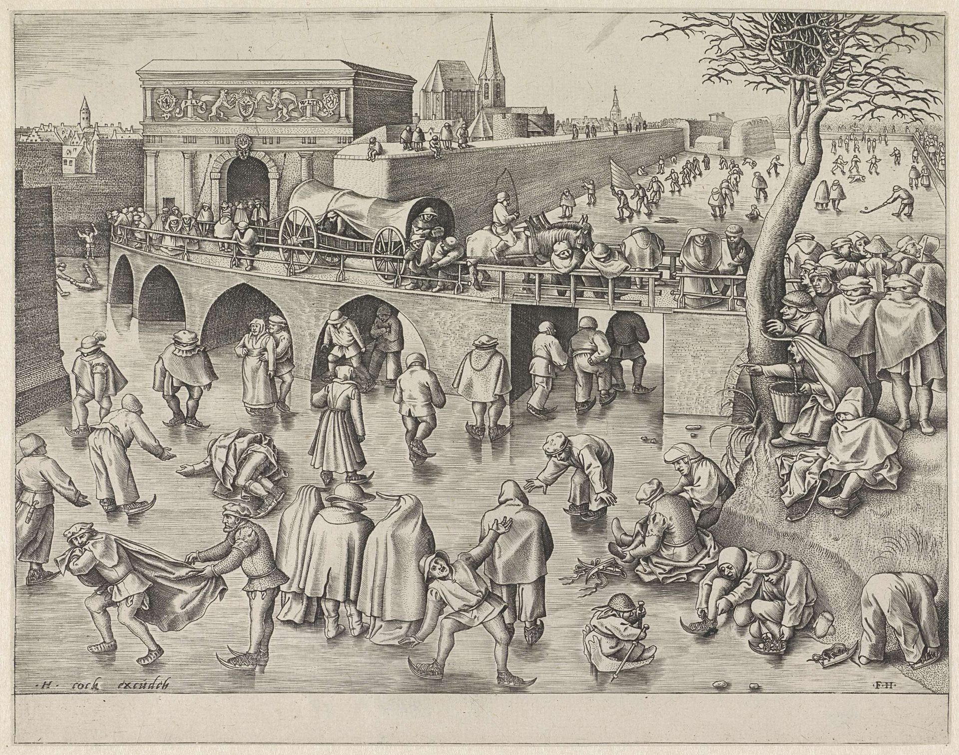Schaatsenrijders bij de Sint-Jorispoort te Antwerpen by Frans Huys