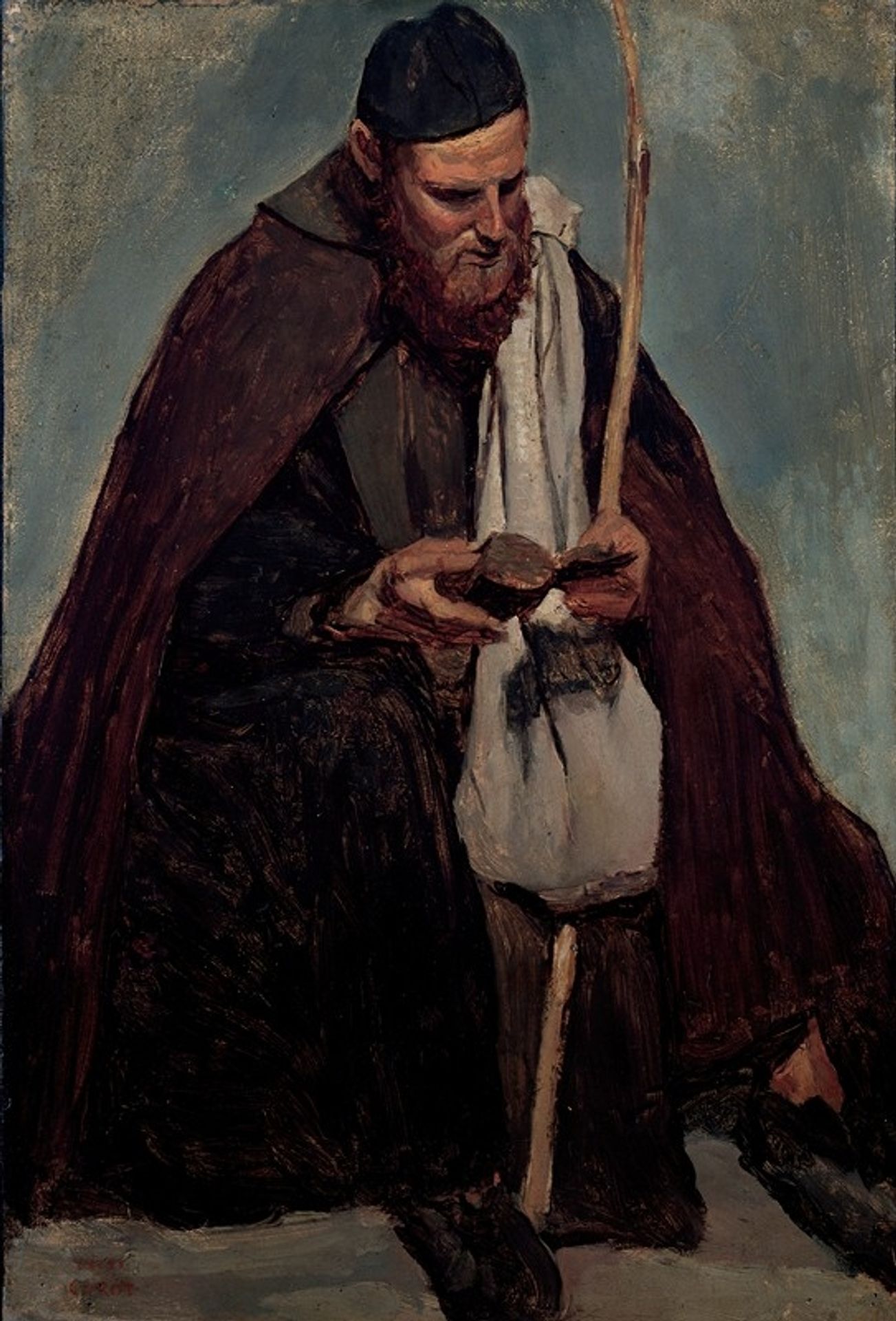Moine italien assis, lisant by Camille Corot