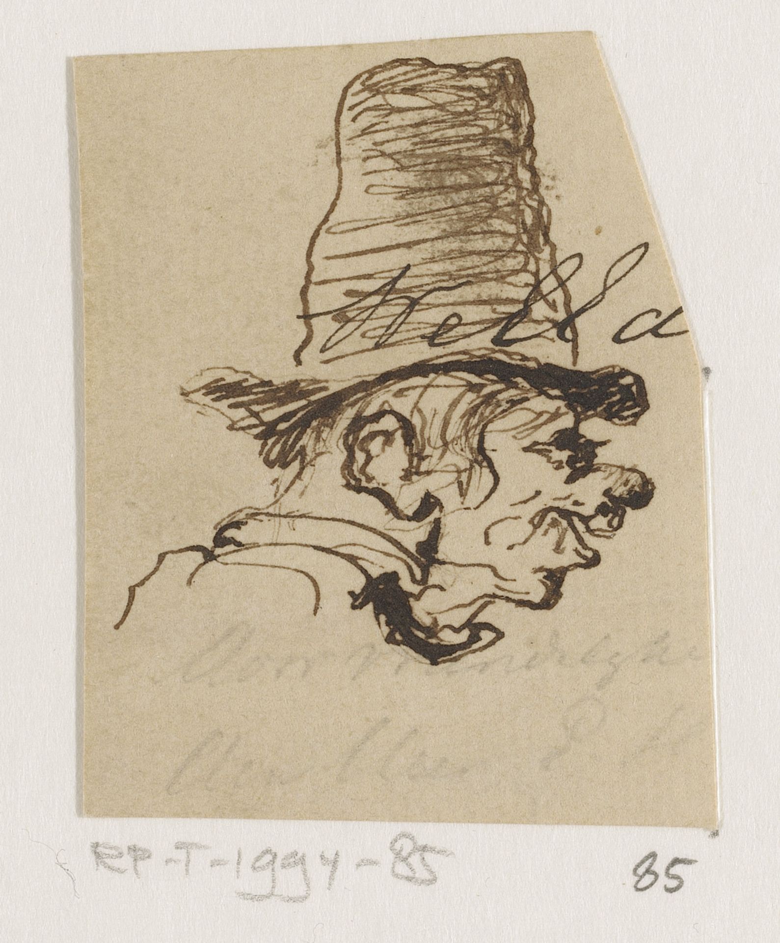Karikatuur van man met hoge hoed, in profiel naar rechts by Johannes Tavenraat